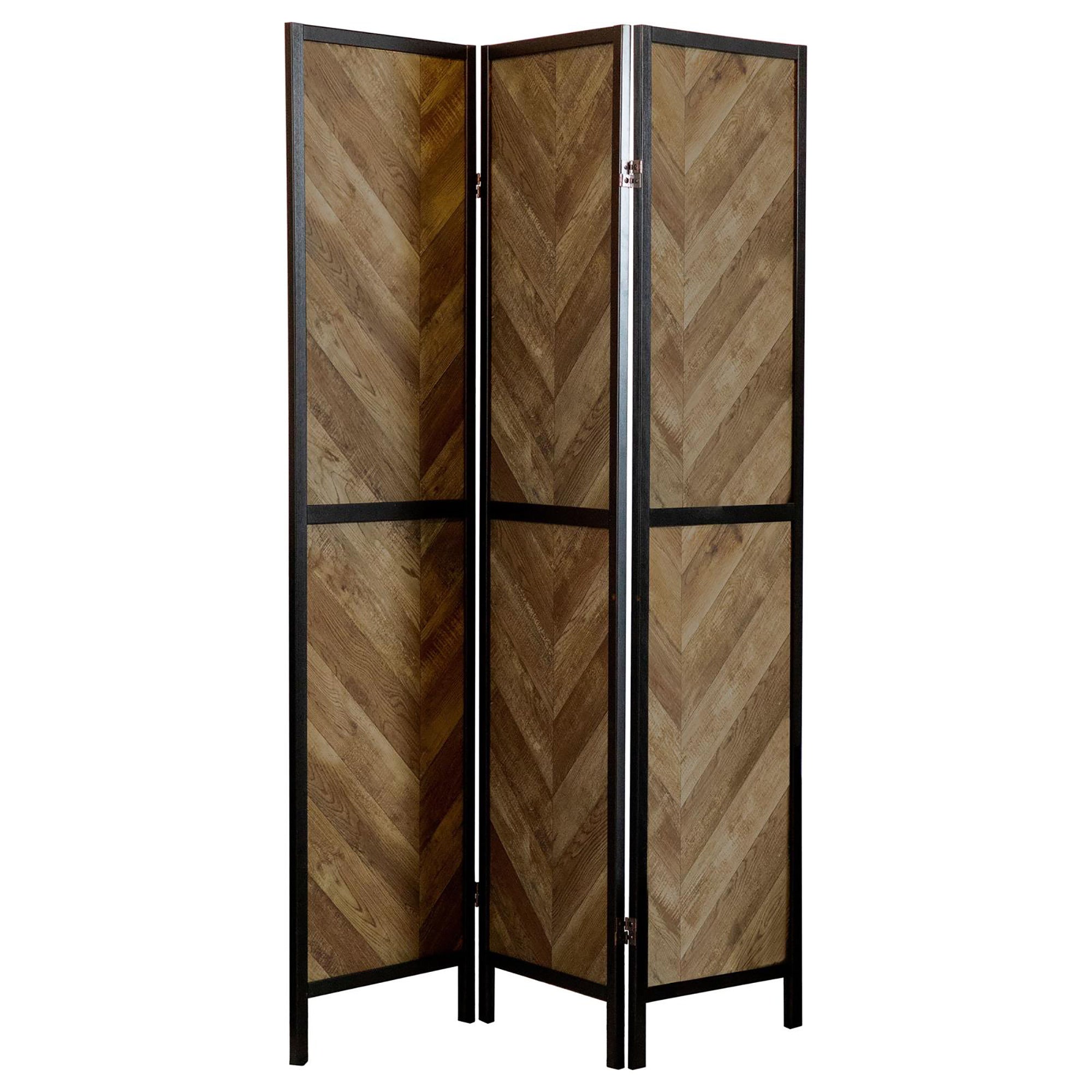 Rustic Tobacco Herringbone 3-Panel Folding Screen