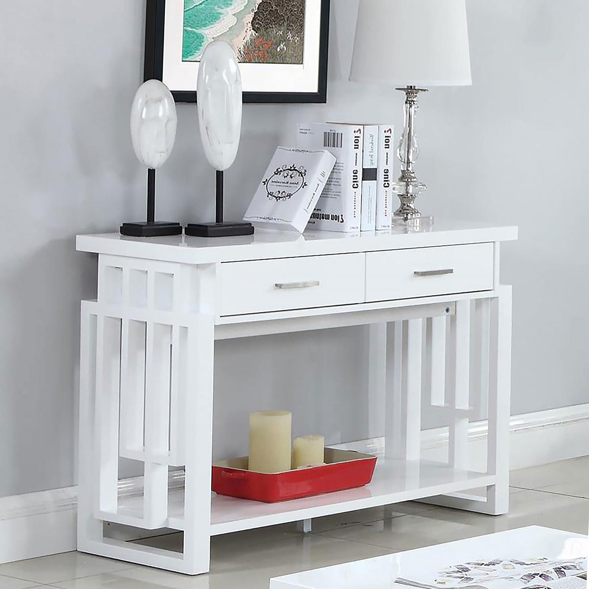 Glossy White 2-Drawer Sofa Table