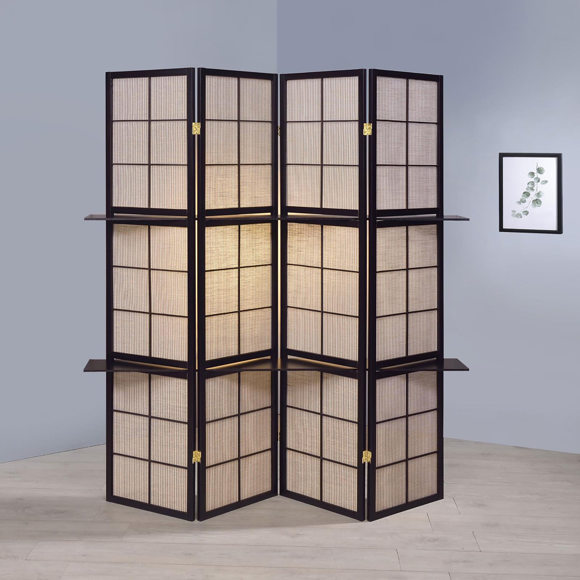 Tan and Cappuccino 4-Panel Folding Screen