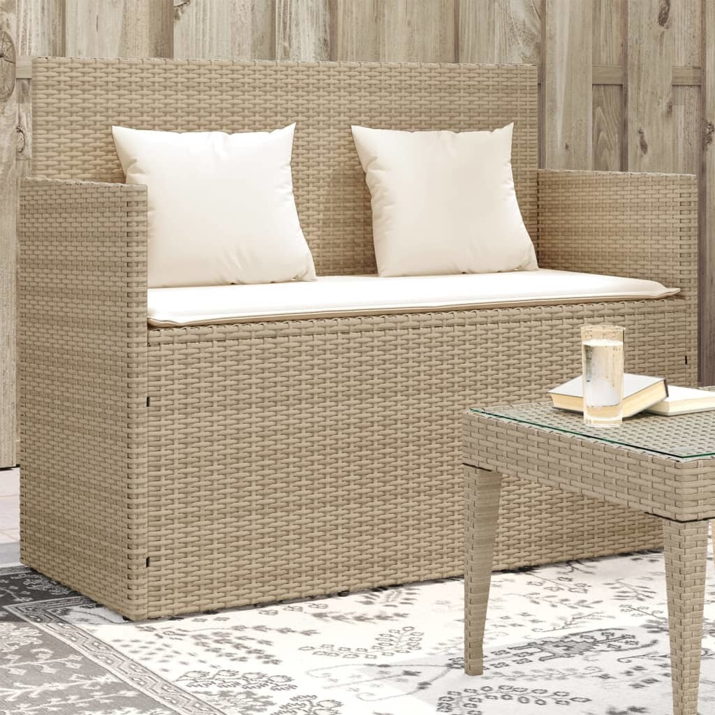 Patio Bench with Cushions Beige Poly Rattan