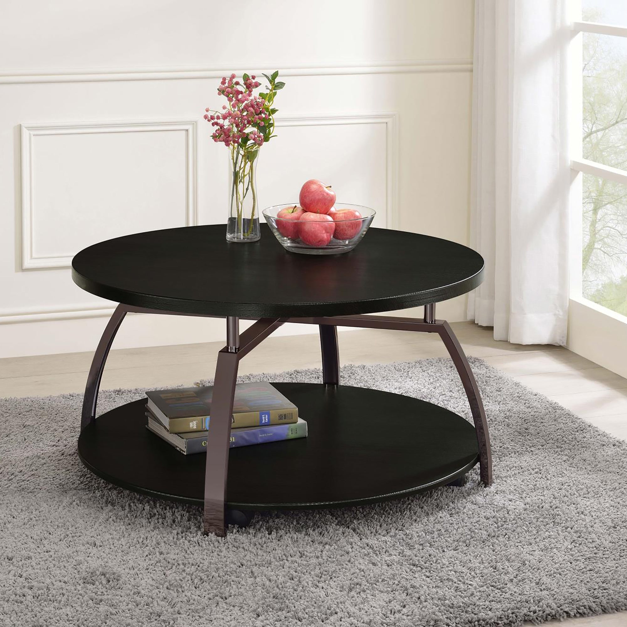 Dark Grey and Black Nickel Round Coffee Table