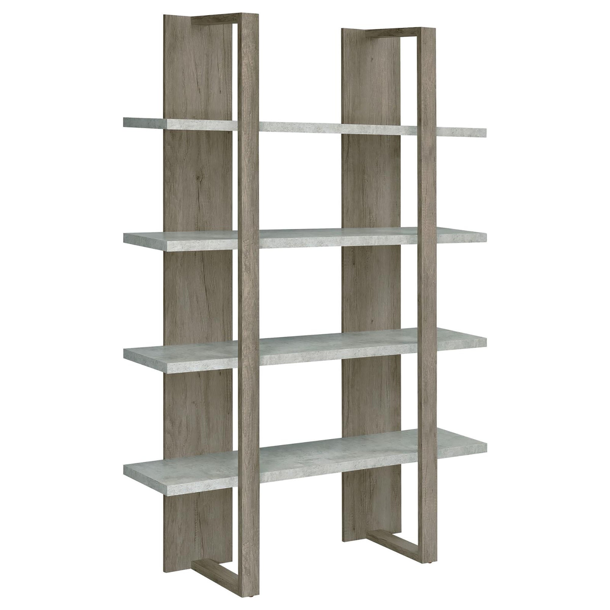 Grey Driftwood and Cement 4-Shelf Bookcase