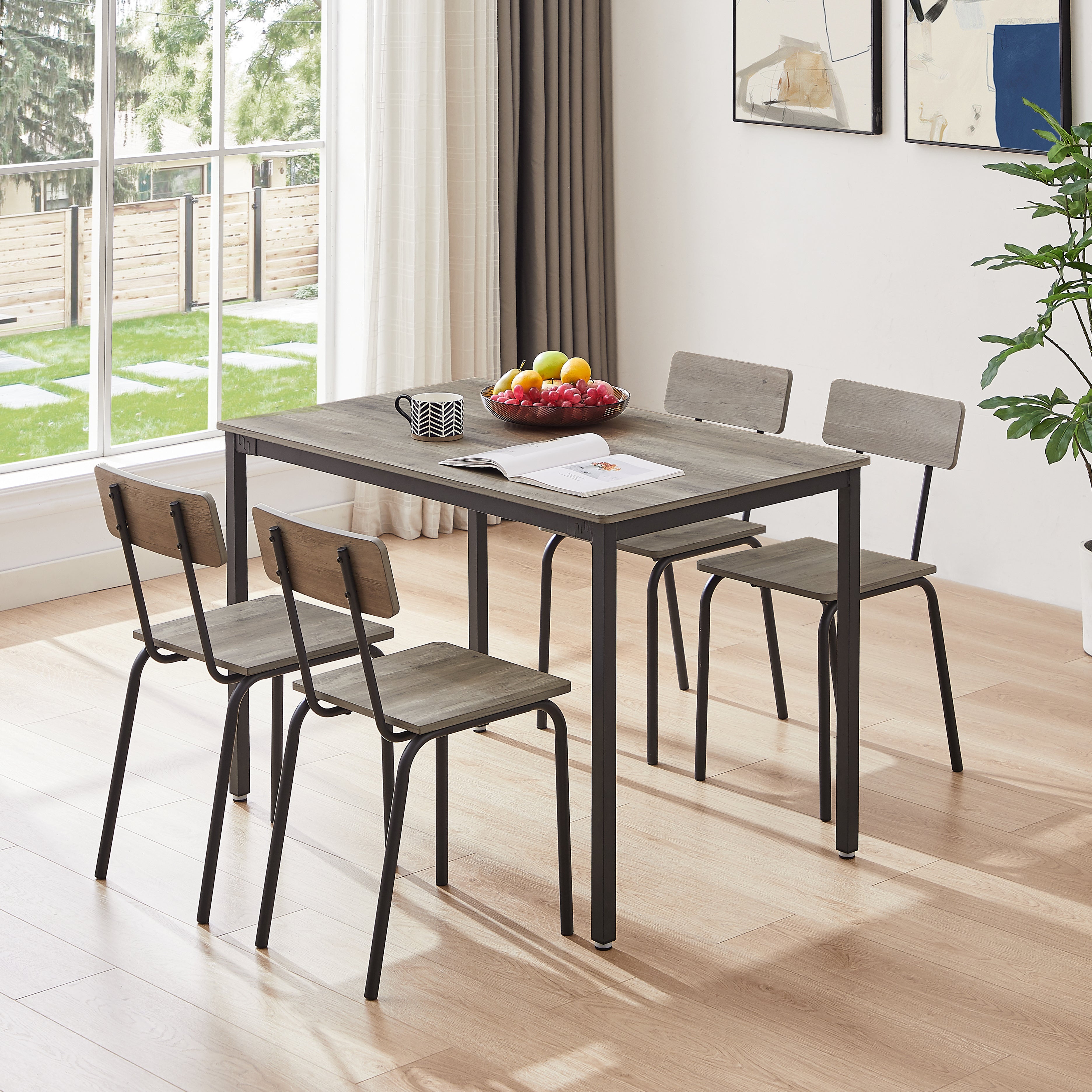 Dining Table Set 5-Piece Dining Chair with Backrest, Industrial style, Sturdy construction. Grey, 43.31'' L x 27.56'' W x 30.32'' H.