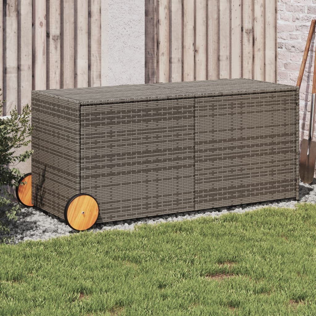 Garden Storage Box with Wheels Gray 74.8 Gal Poly Rattan