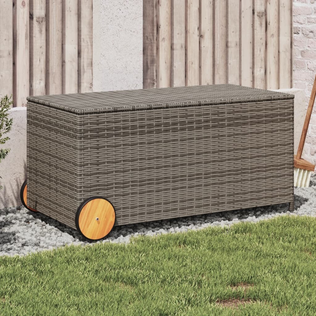 Garden Storage Box with Wheels Gray 50.2 Gal Poly Rattan