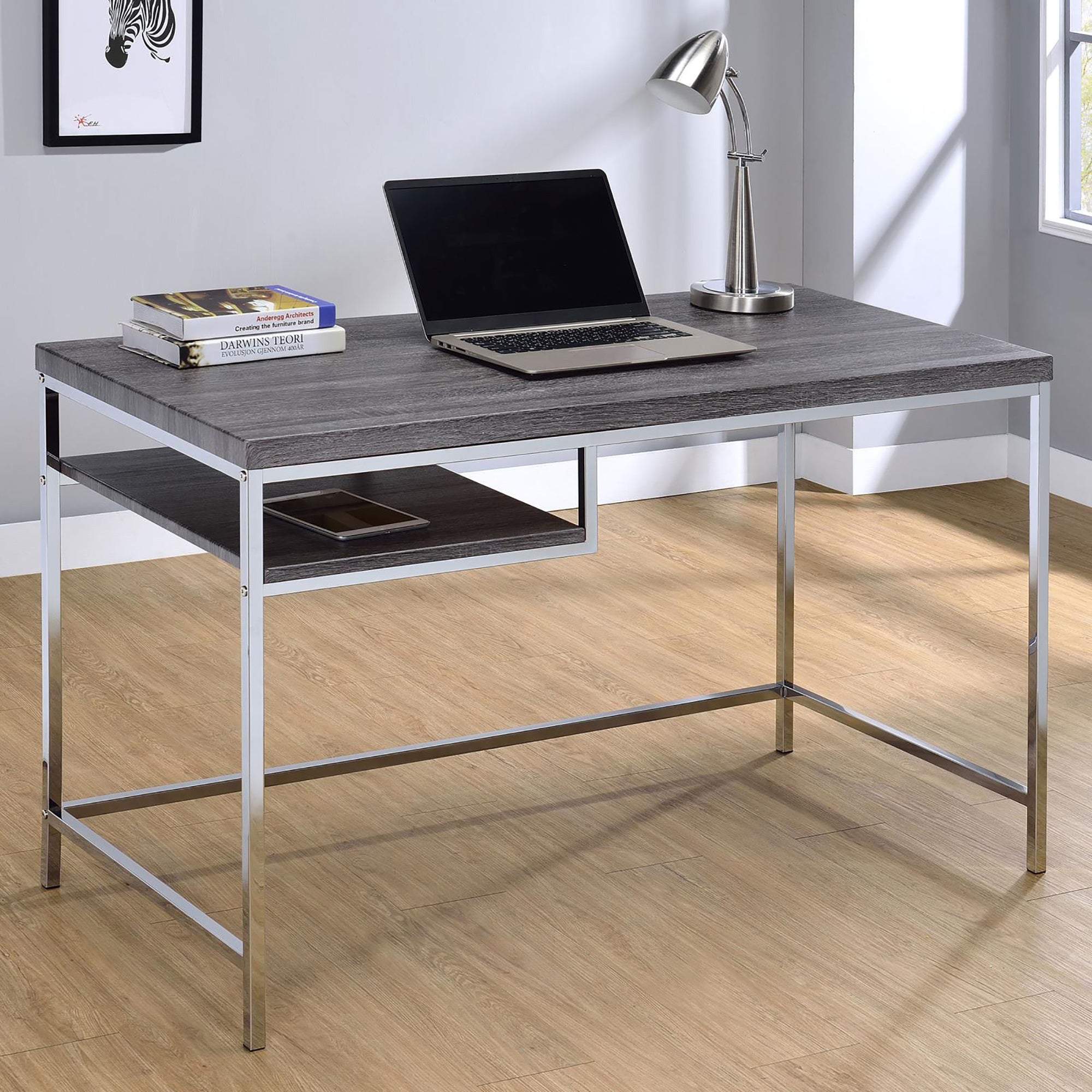 Weathered Grey and Chrome Rectangular Writing Desk