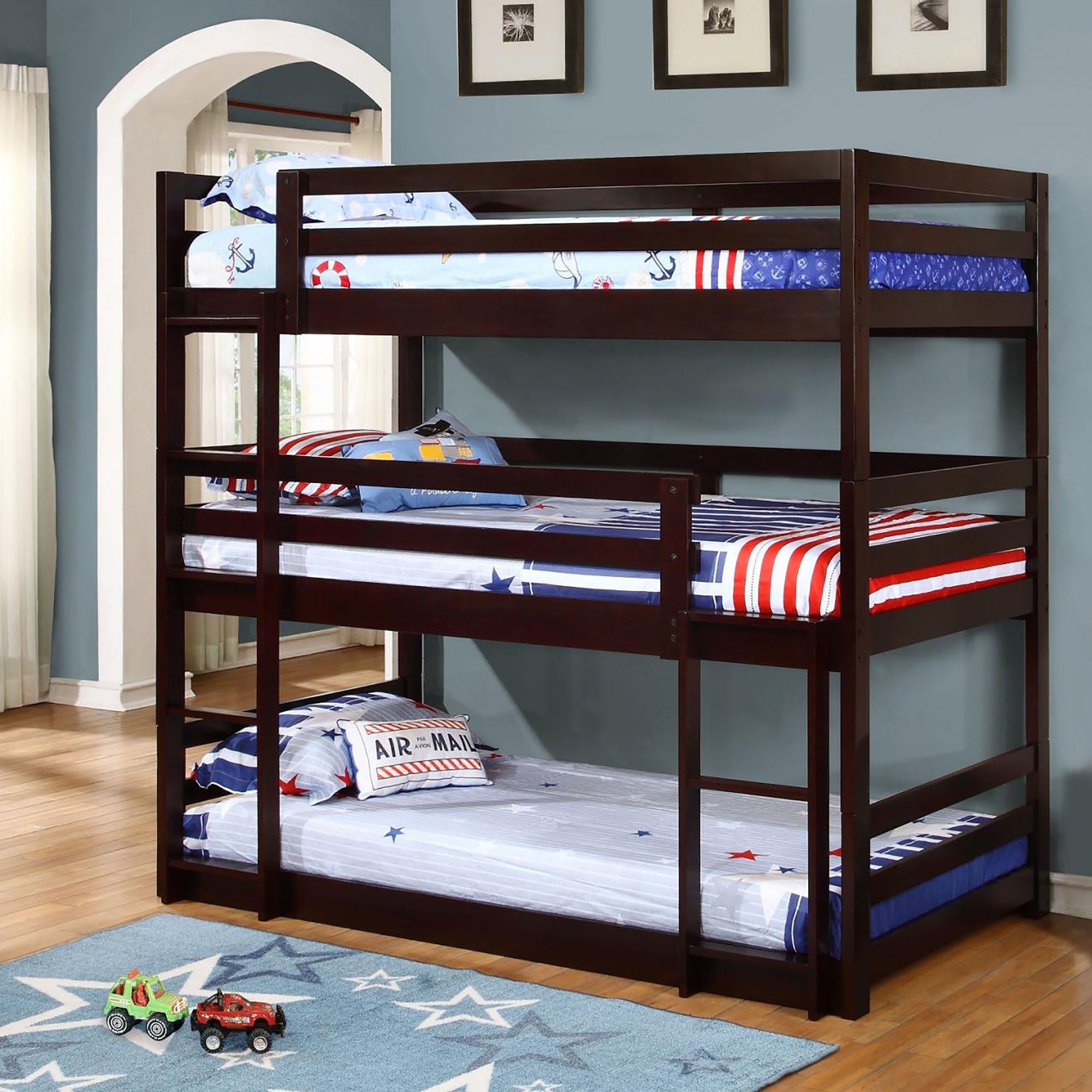 Cappuccino Triple Twin Bunk Bed