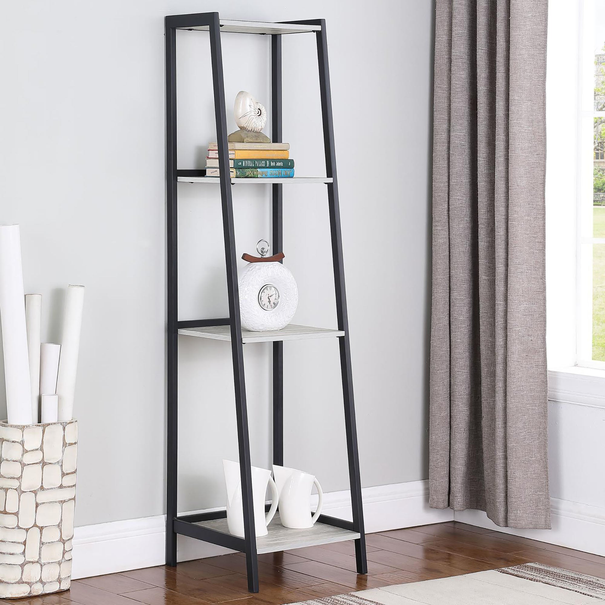 Grey Stone and Black Ladder Bookcase 4-Shelf