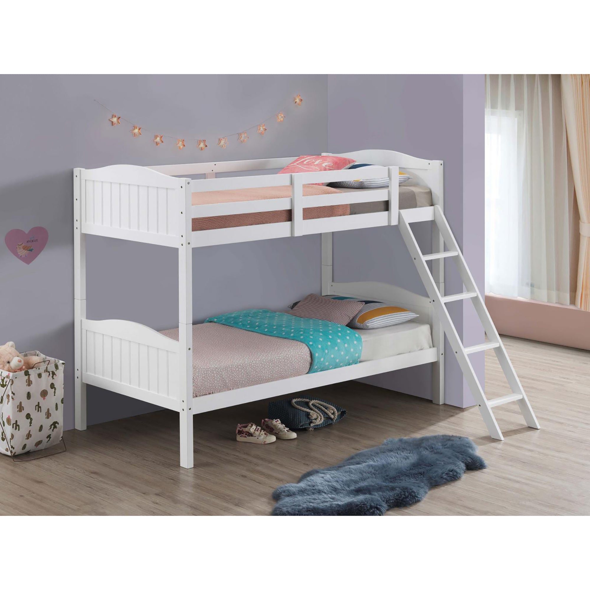 White Twin/Twin Bunk Bed with Arched Headboard