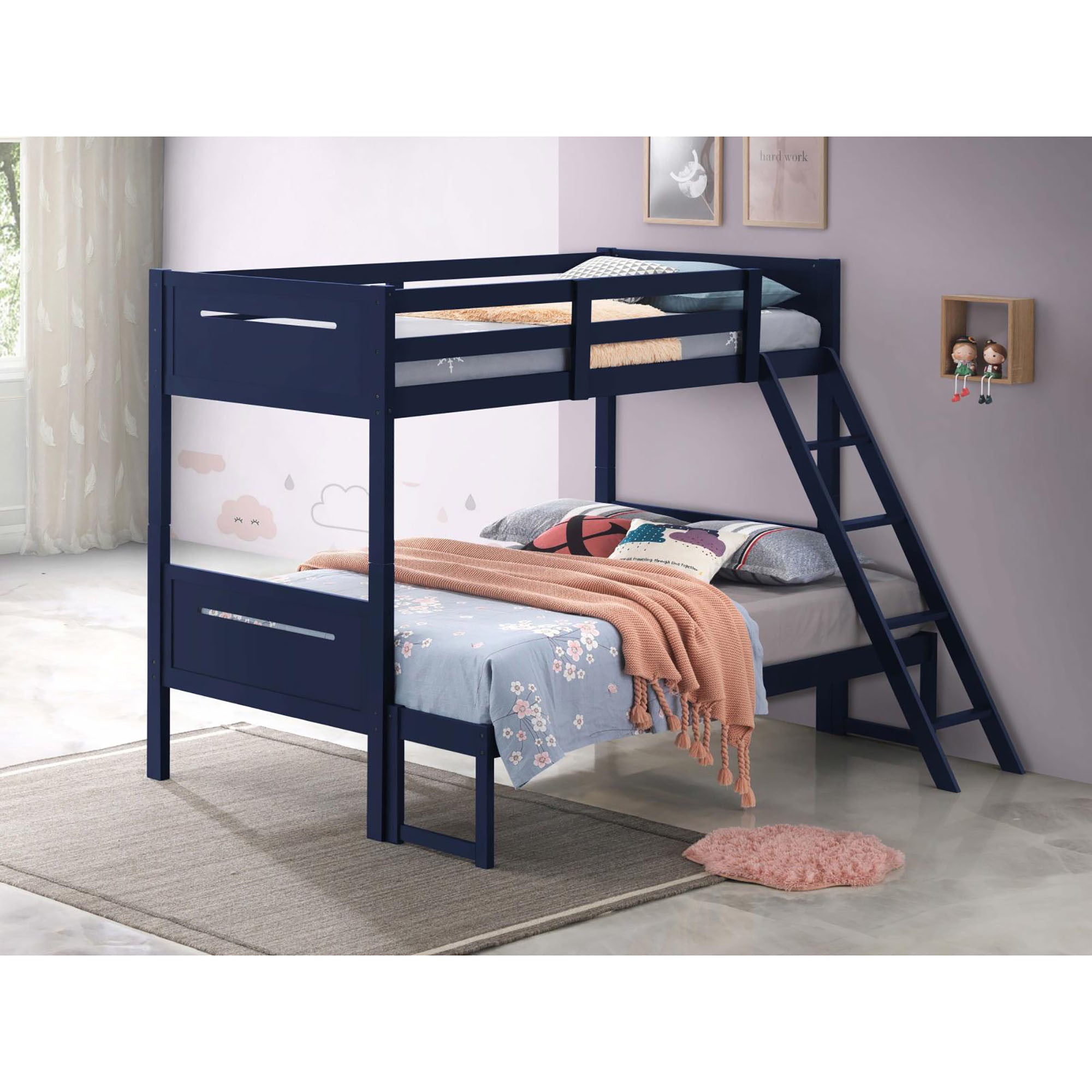 Blue Twin/Full Bunk Bed with Built-in Ladder