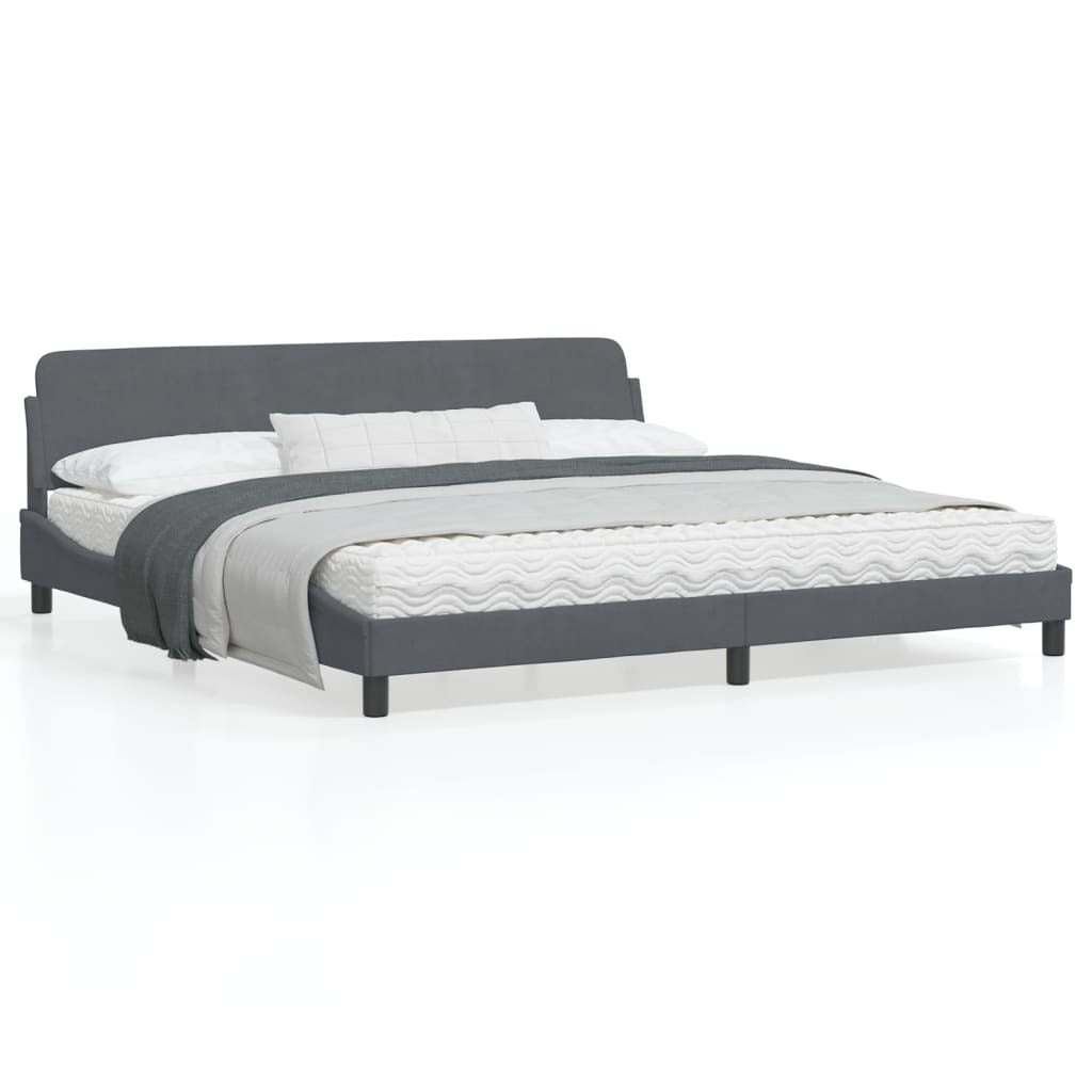 Bed Frame with Headboard Dark Gray 76"x79.9" King Velvet