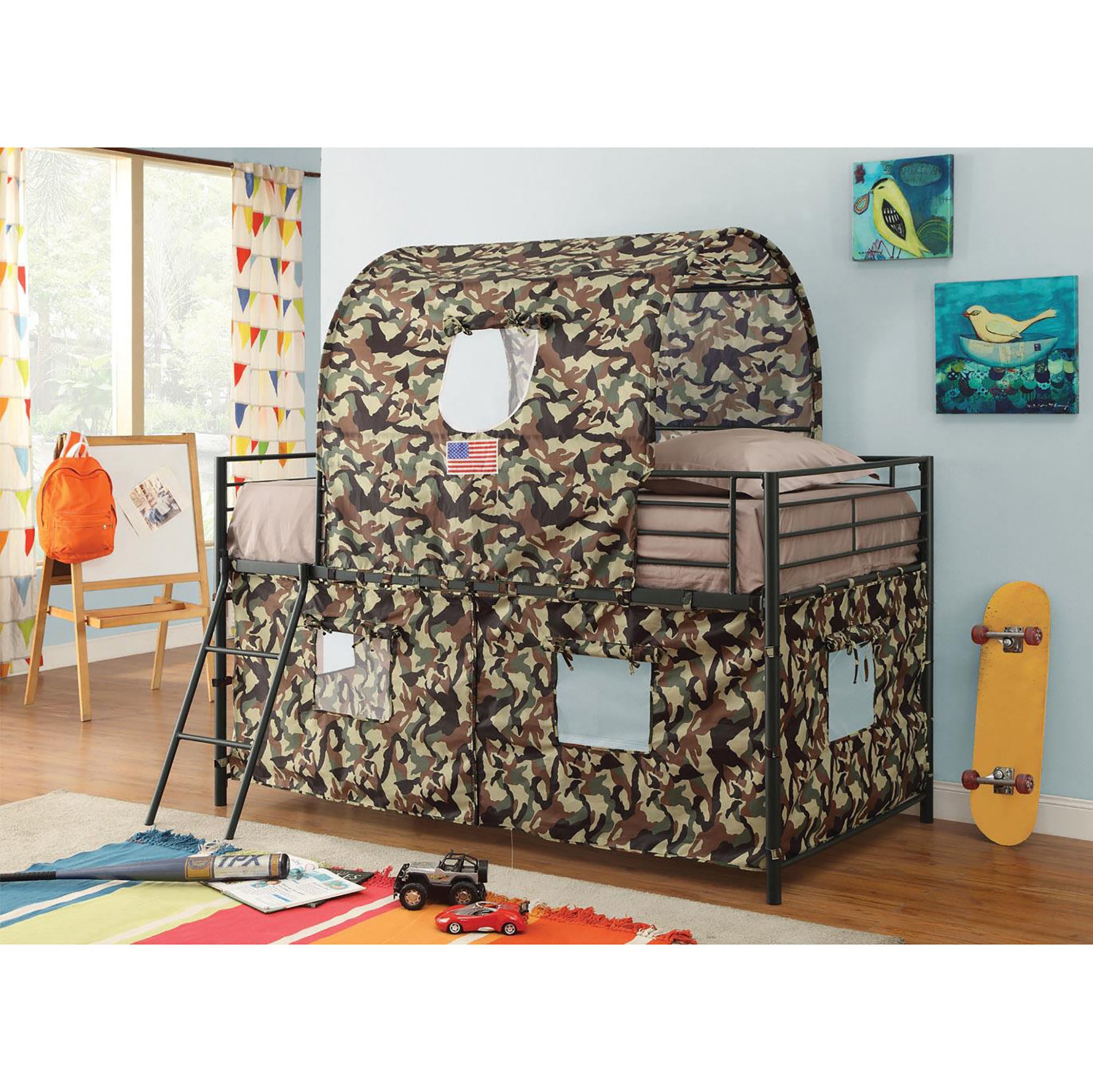 Army Green and Camouflage Tent Loft Bed