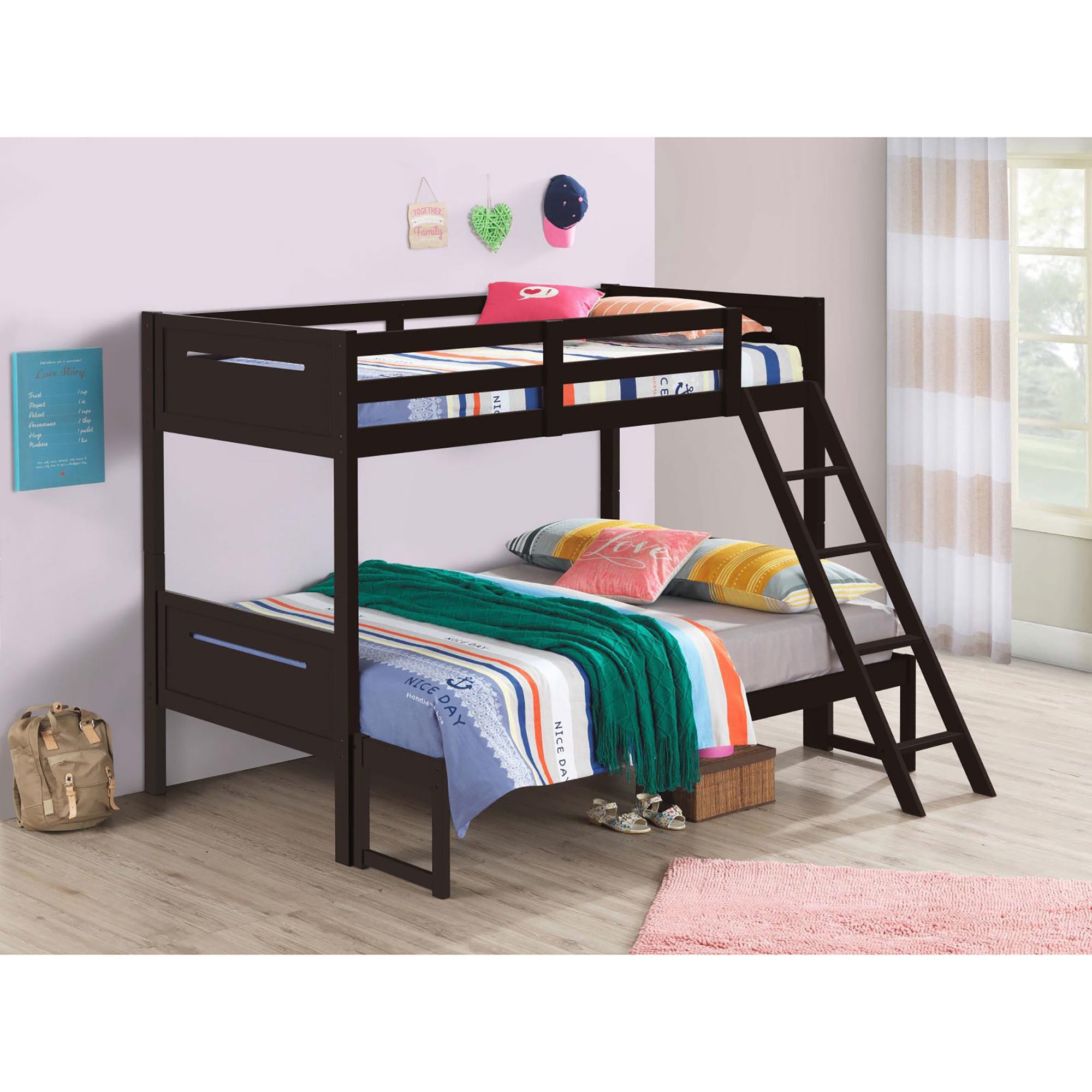 Espresso Twin/Full Bunk Bed with Built-in Ladder