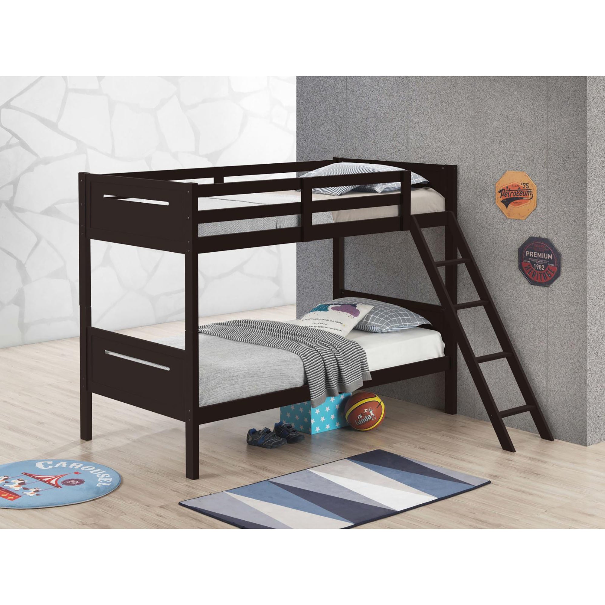 Espresso Twin/Twin Bunk Bed with Built-in Ladder