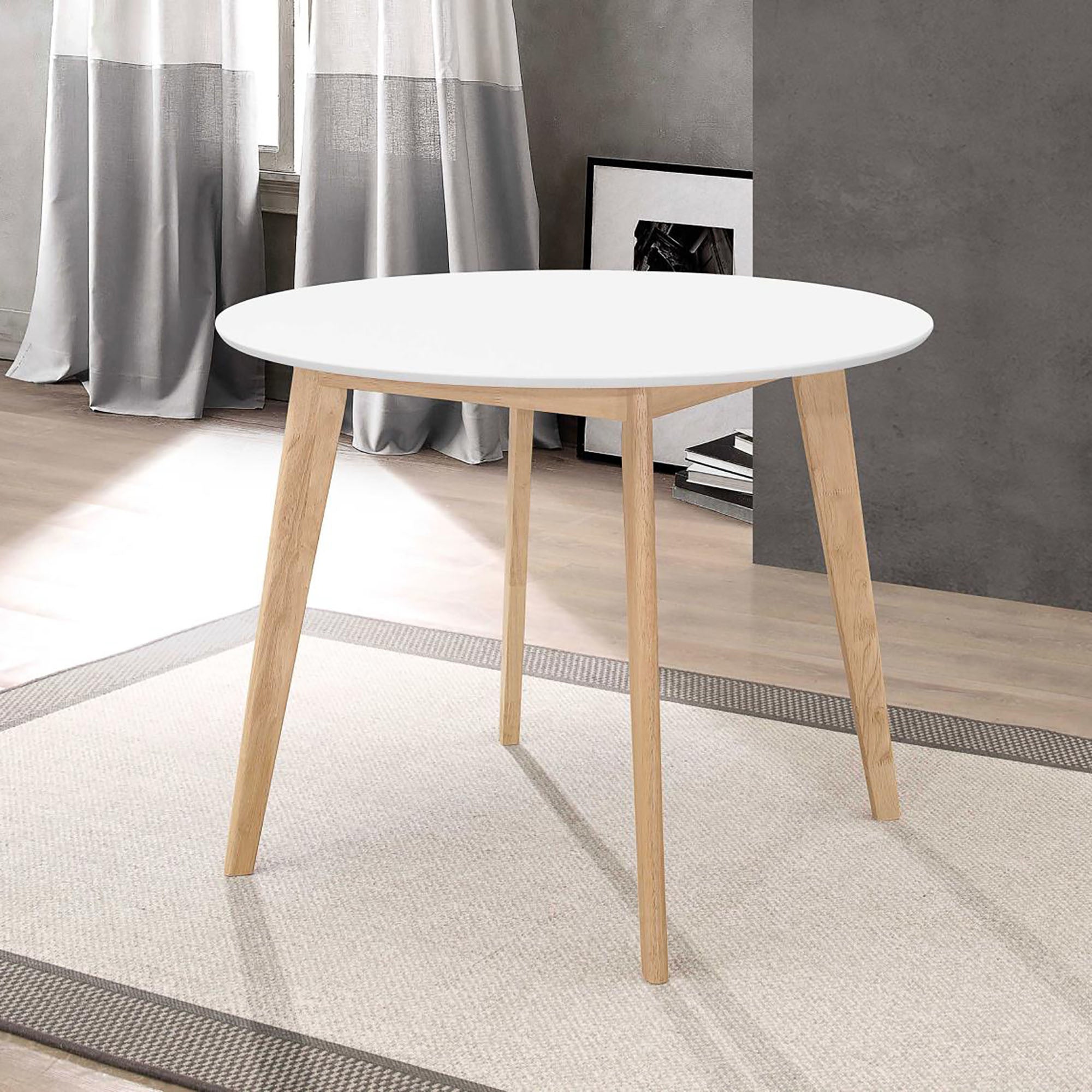 Matte White and Natural Round Dining Table