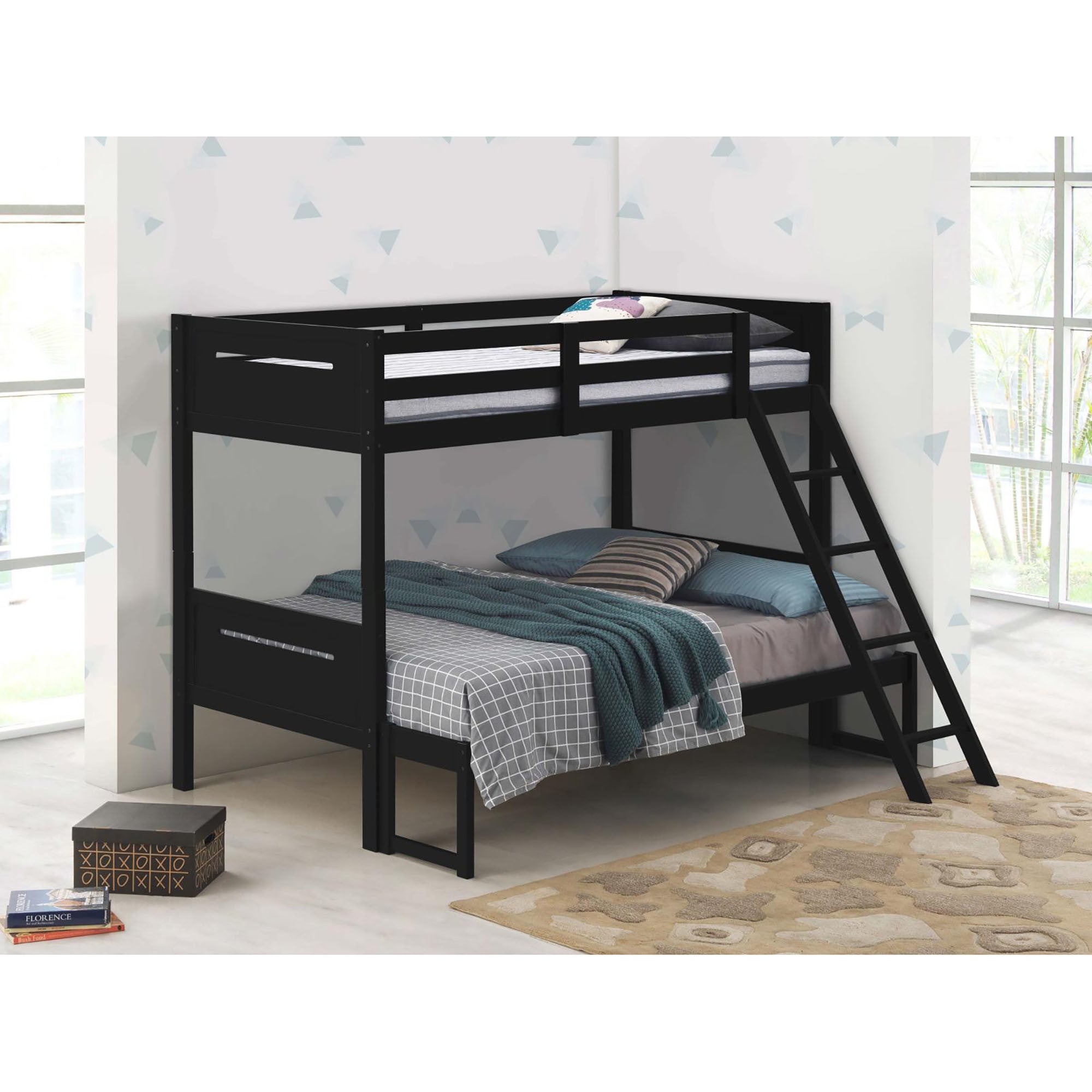 Black Twin/Full Bunk Bed with Built-in Ladder