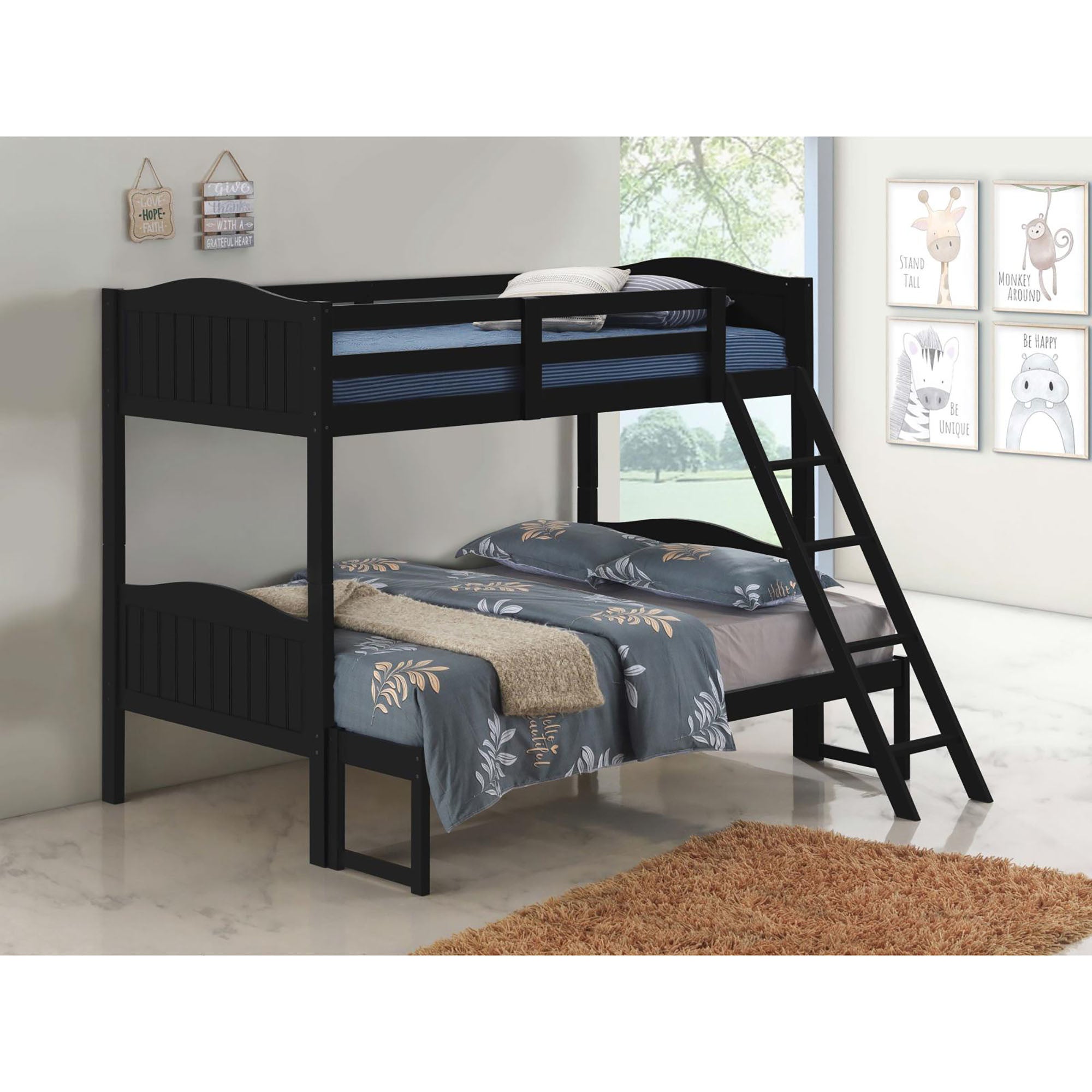 Black Twin/Full Bunk Bed with Arched Headboard