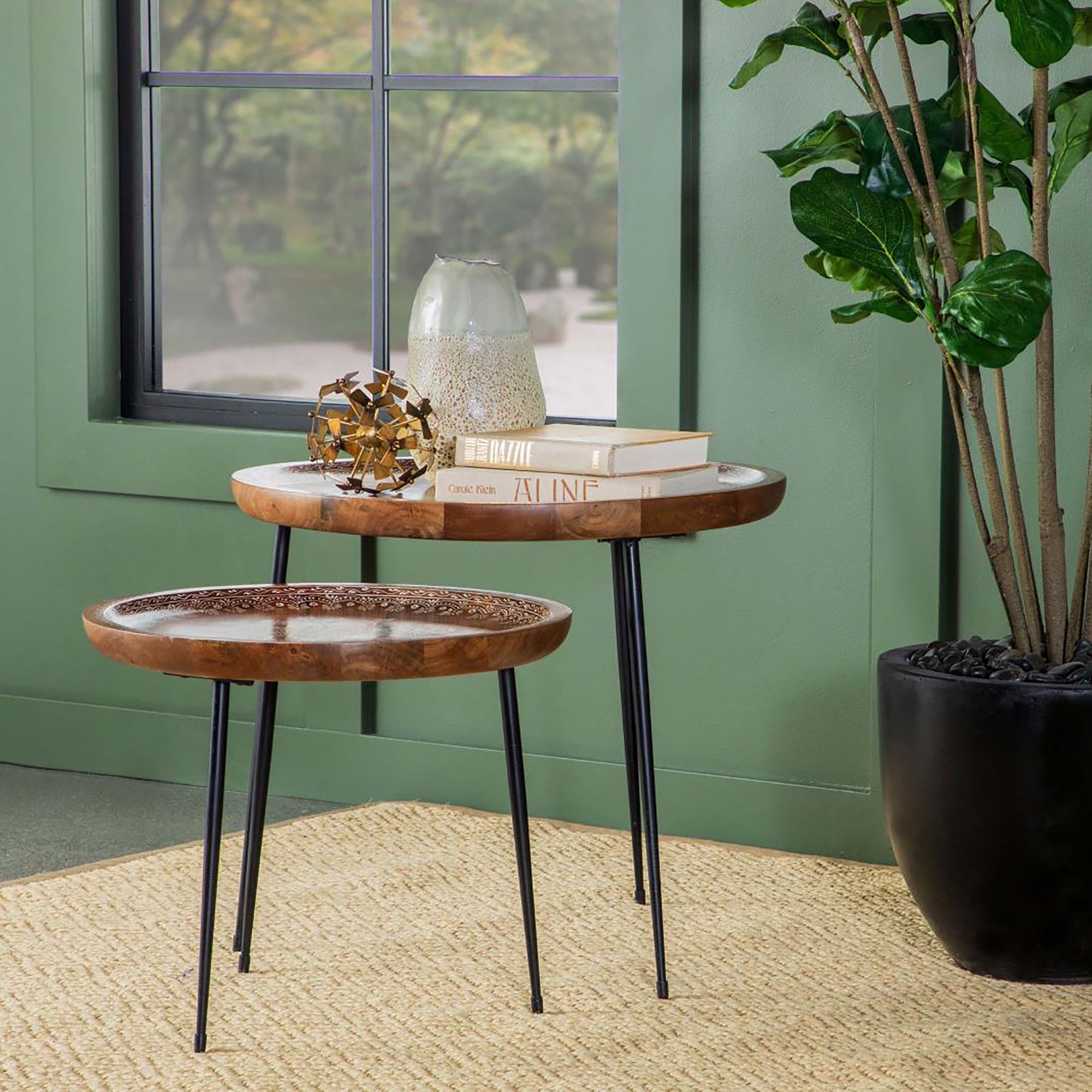 Honey and Black 2-Piece Nesting Table