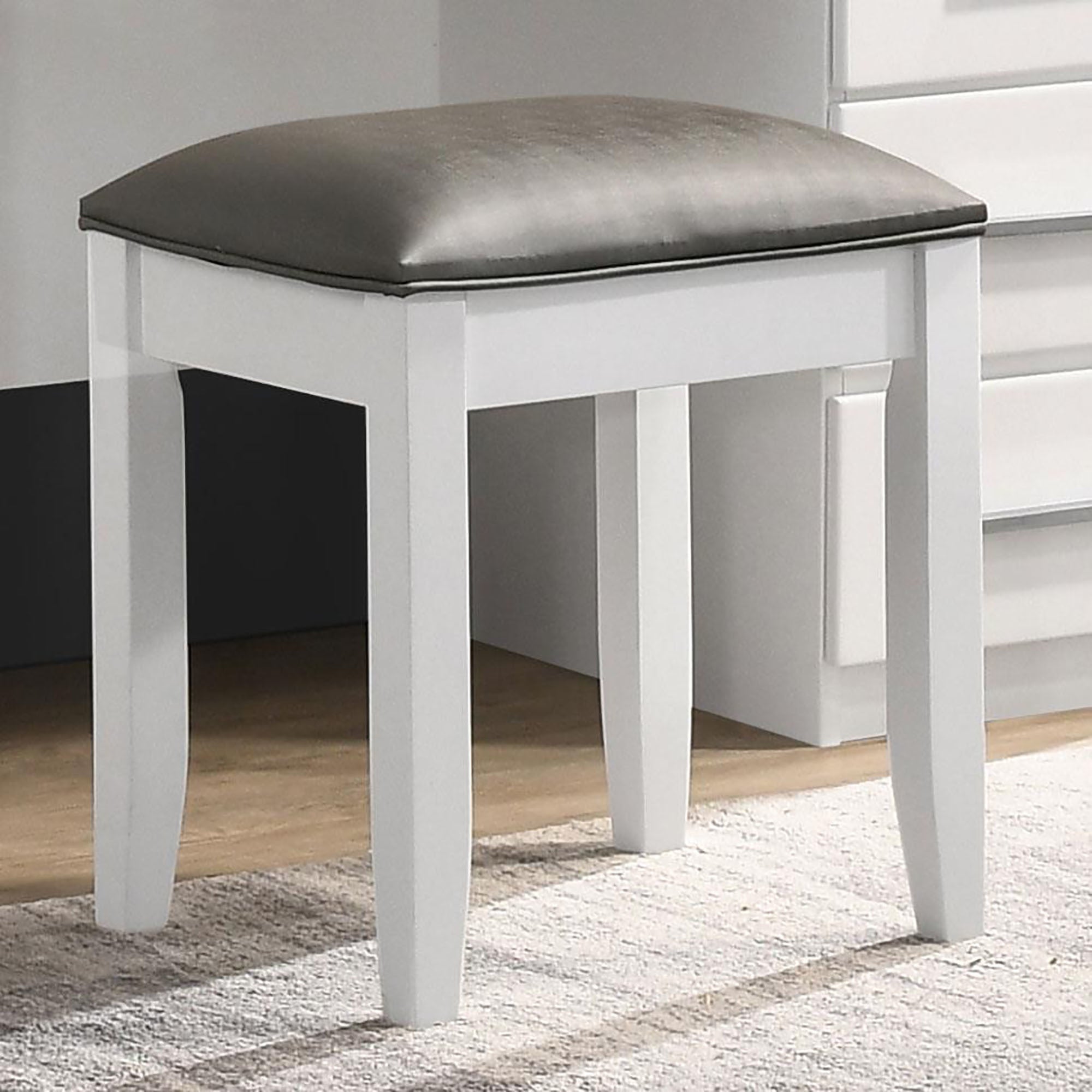 Glossy White Vanity Stool with Padded Seat