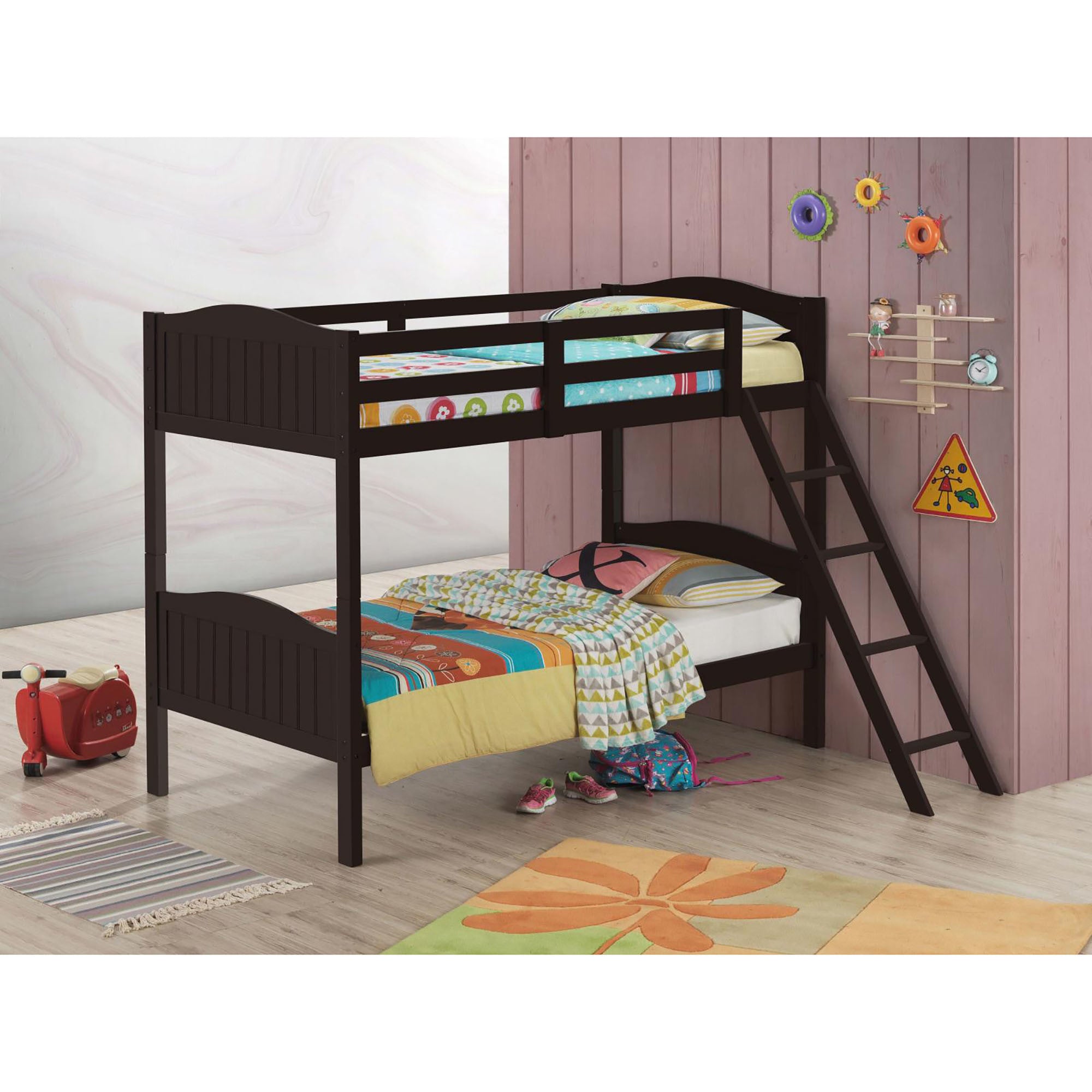 Espresso Twin/Twin Bunk Bed with Arched Headboard