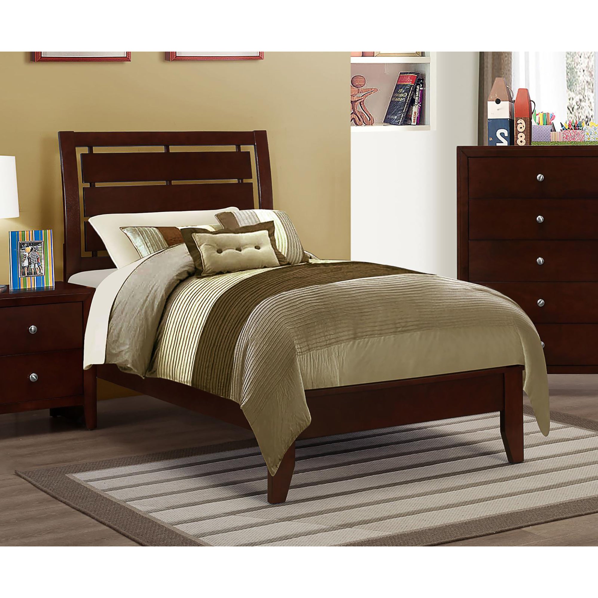 Rich Merlot Slatted Twin Panel Bed