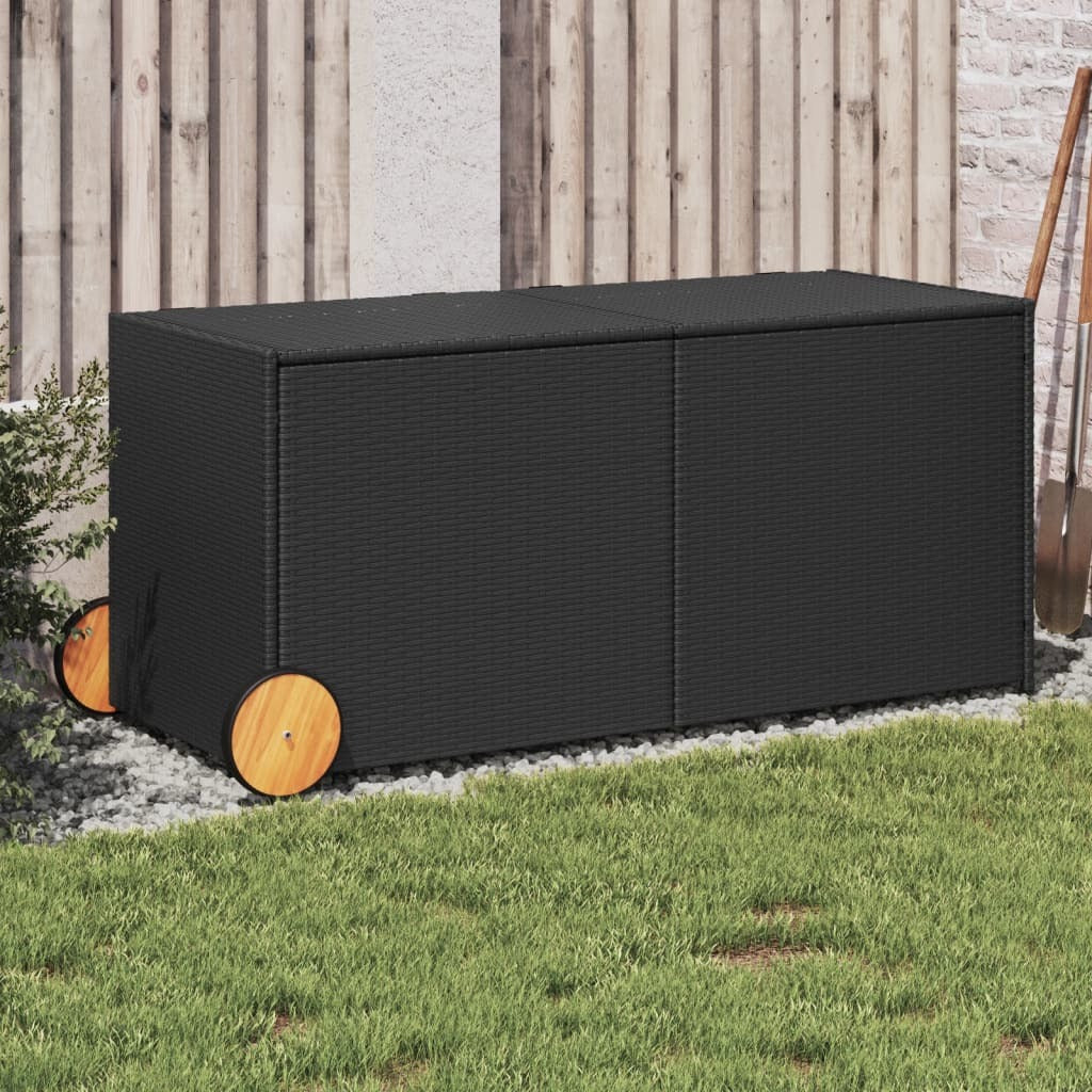 Garden Storage Box with Wheels Black 74.8 Gal Poly Rattan