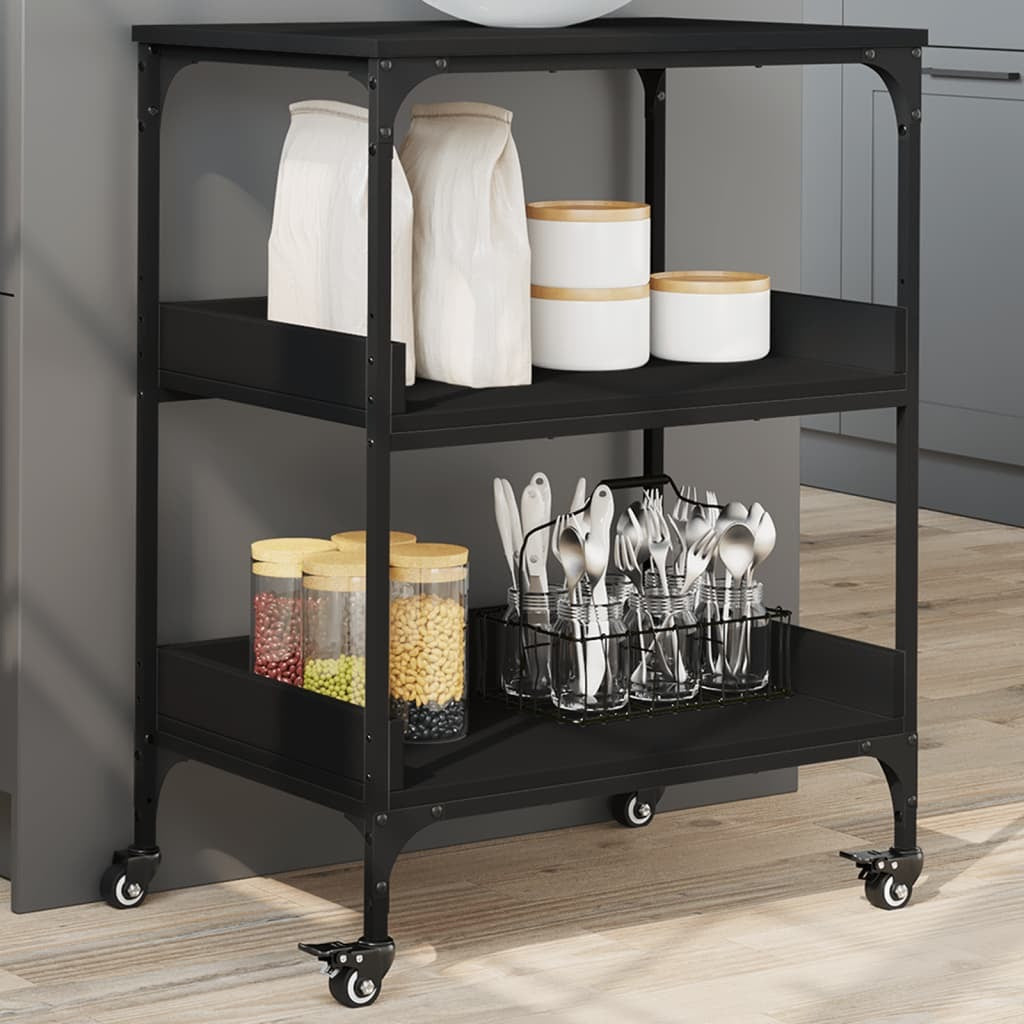 Kitchen Trolley Black 23.6"x16.1"x31.7" Engineered Wood