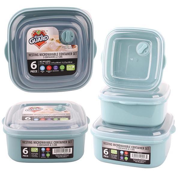 Fresh Guard 6 Pcs 3 Packs Food Storage Containers with Vent (3 Containers & 3 Lids), Storage Containers for Kitchen Storage and Organization, Reusable Containers with BPA-Free, Leak-Proof Utensils