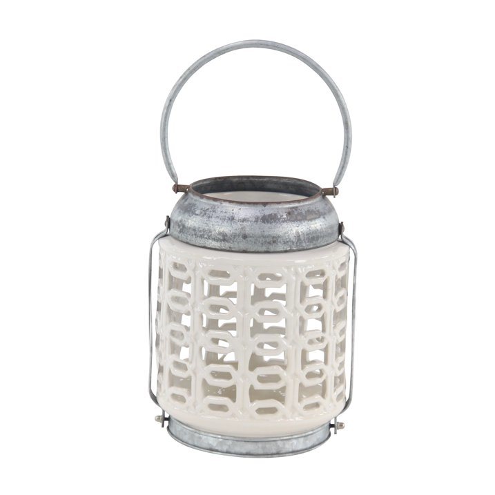 DecMode 8"W, 10"H Coastal Stoneware Lantern, White, 1 - Piece