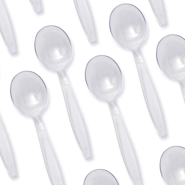 Avant Grub 5" Wide Clear Plastic Soup Spoons, 50 Pack