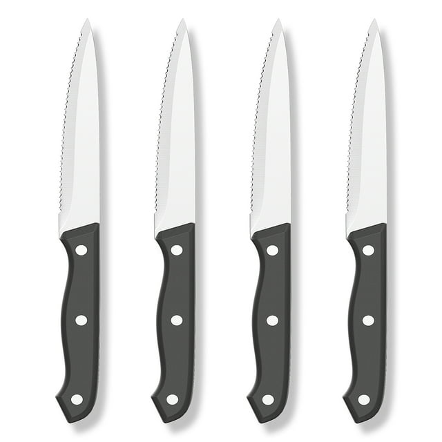 GPED Steak Knives Set of 4, 4.5-inch Serrated Steak Knife Set, Ultra Sharp Stainless Steel Triple Rivet Collection Kitchen Steak Knife Set, Non-Stick & Rust-Resistant Dinner Knives