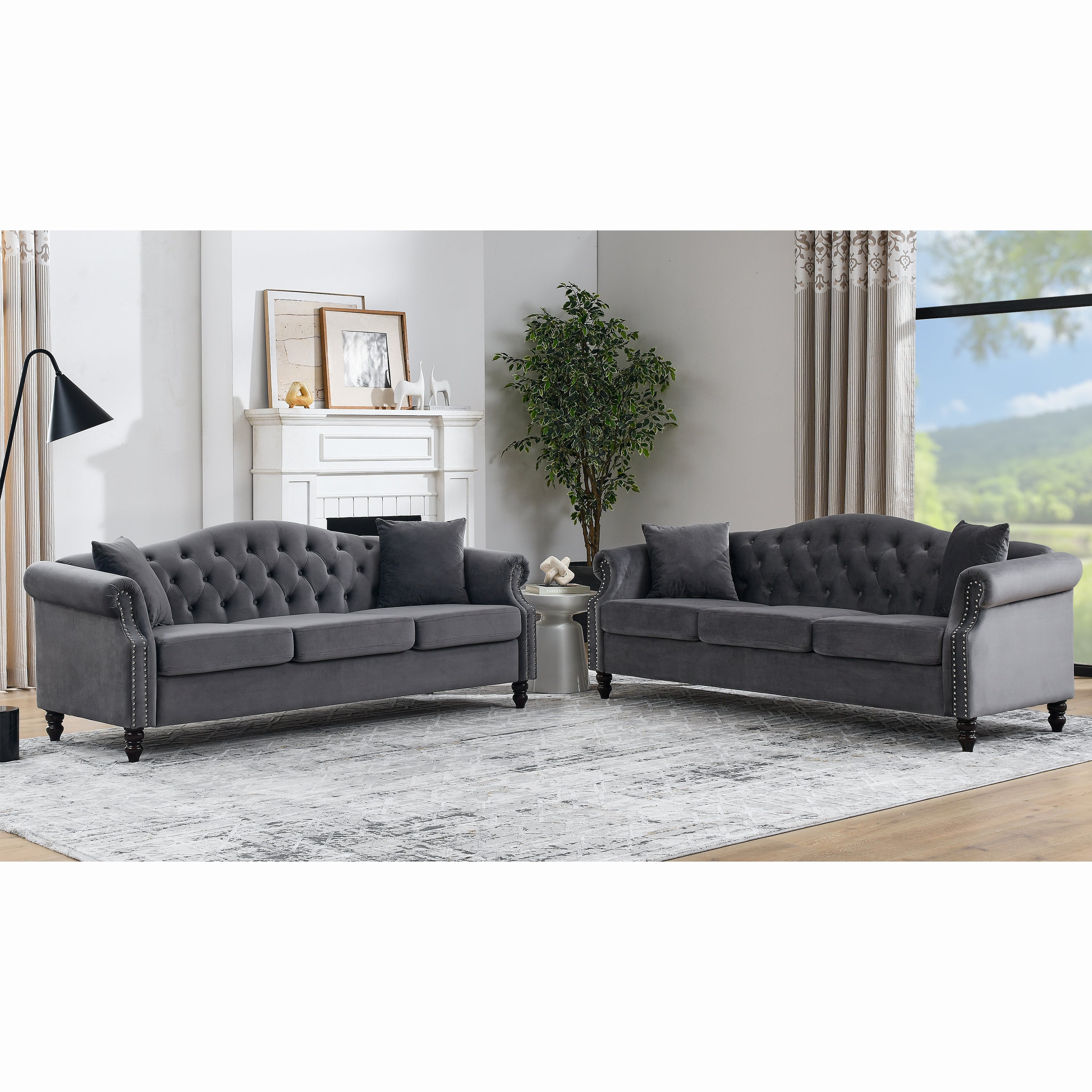 3-seater + 3-seater Combination sofa.Grey Velvet W834S00064