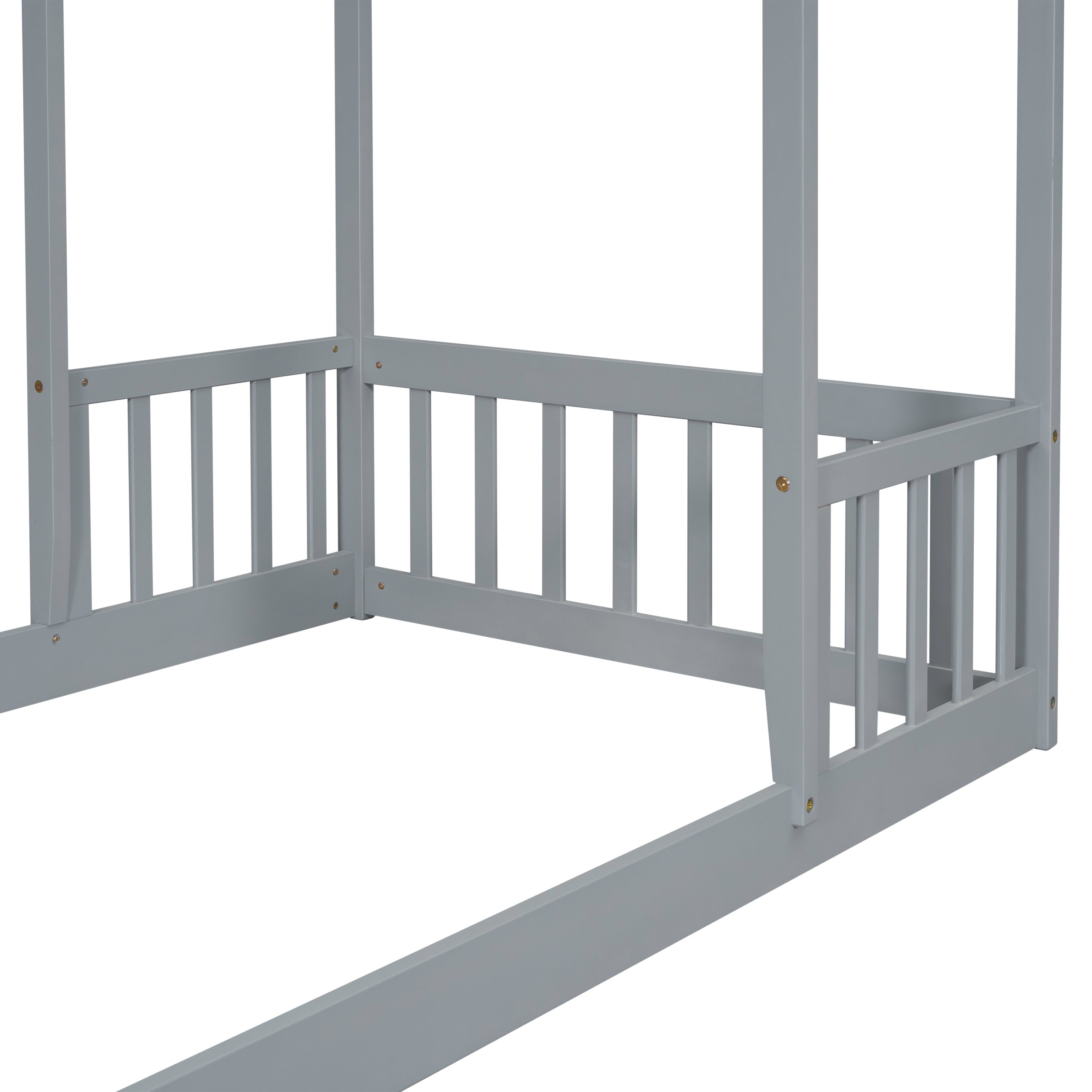 Twin House-shaped Roof Headboard Floor Bed,,(without slats),Grey