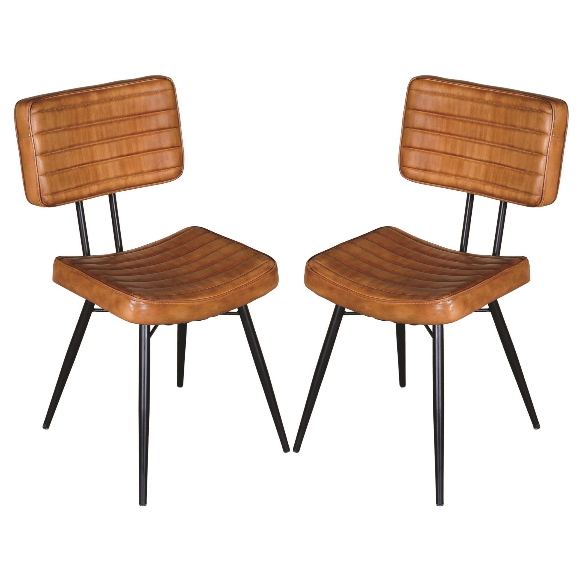 Camel and Black Tufted Side Chairs (Set of 2)