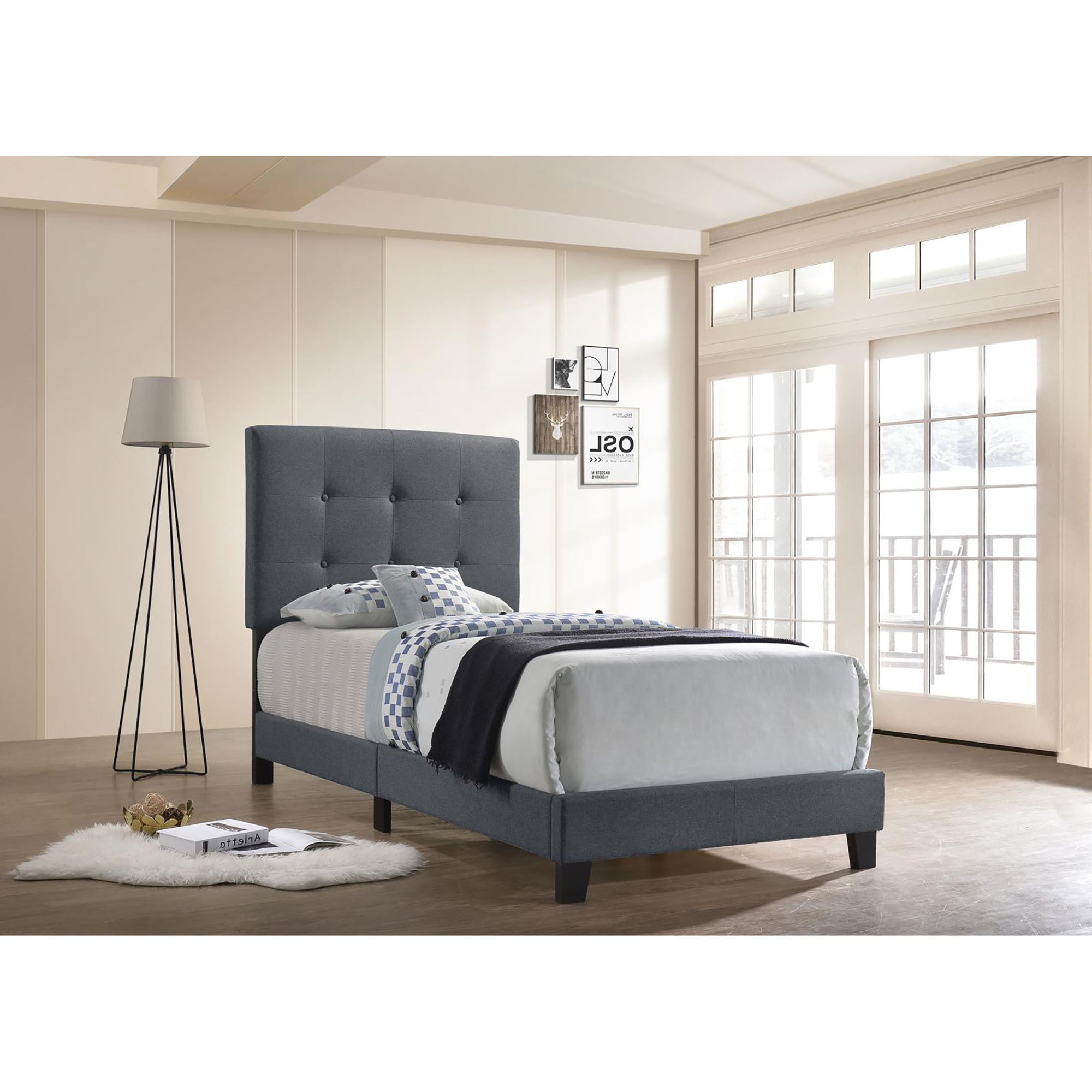 Grey Tufted Twin Panel Bed