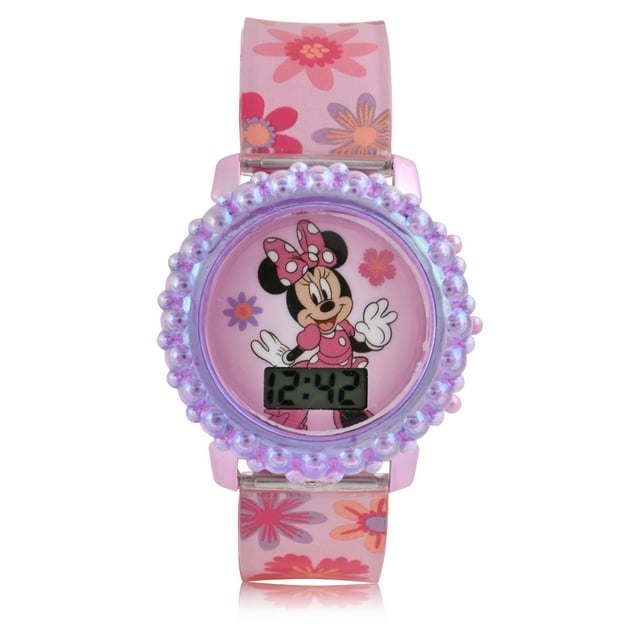 MN4470WM Minnie Flashing Lights LCD Watch with Printed Strap