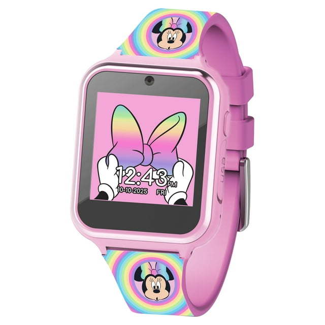 Disney Minnie Mouse iTime Unisex Touchscreen Smart Watch with Silicone Strap and Pink Case 42MM