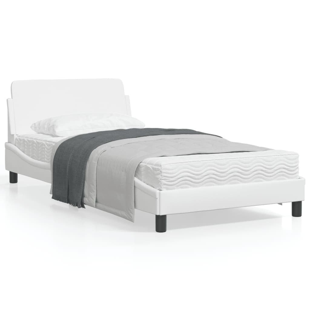 Bed Frame with Headboard White 39.4"x74.8" Twin Faux Leather