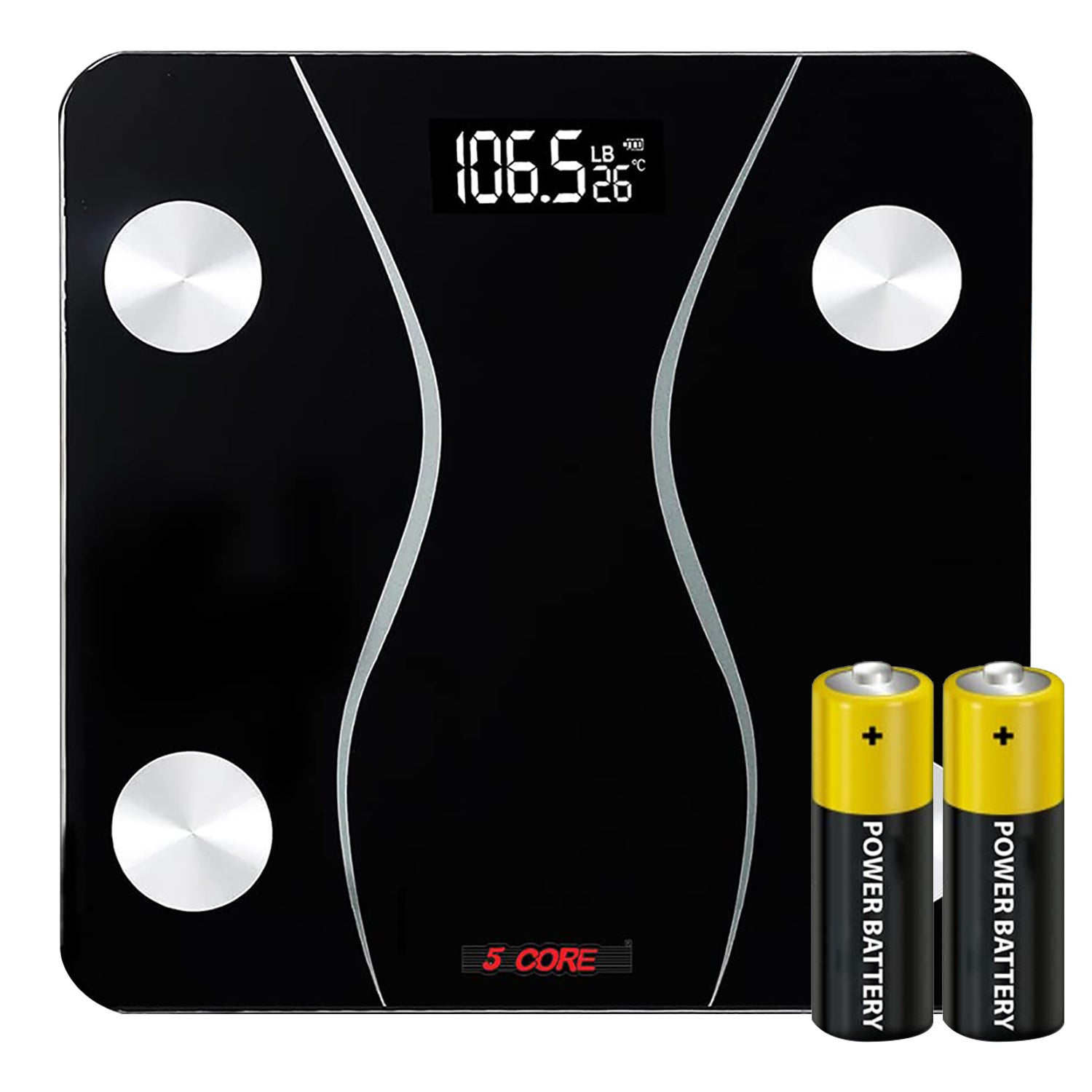 5 Core Bathroom Scale for Body Weight • Accurate Digital Weighing Machine • Batteries Included - BS 01 B BLK