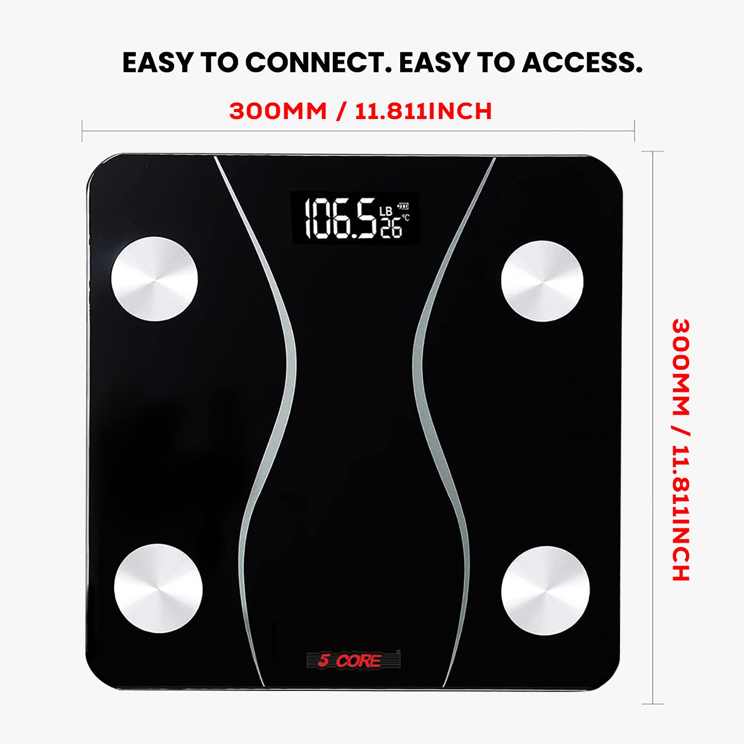 5 Core Bathroom Scale for Body Weight • Accurate Digital Weighing Machine • Batteries Included - BS 01 B BLK