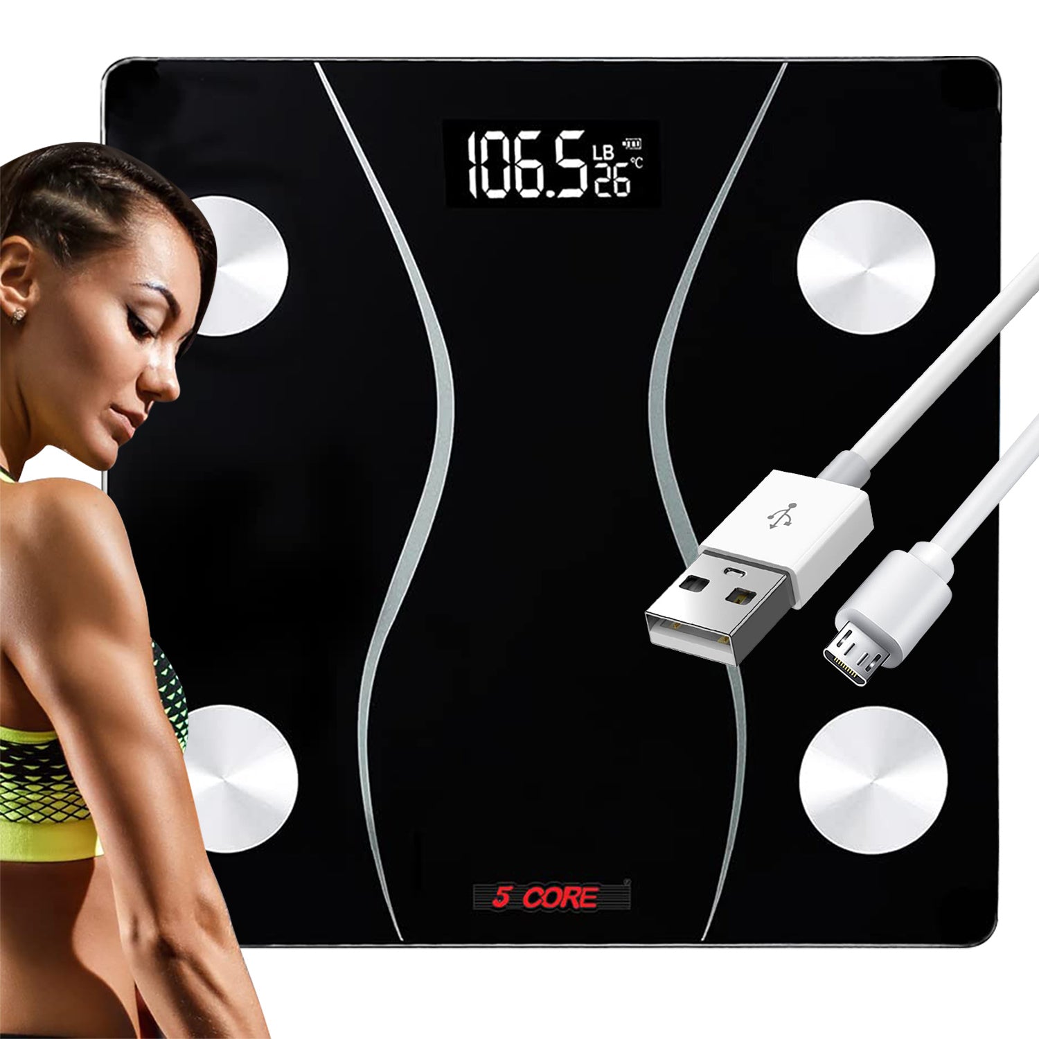 5 Core Bathroom Scale for Body Weight Rechargeable Accurate Digital Weighing Machine - BS 01 R BLK