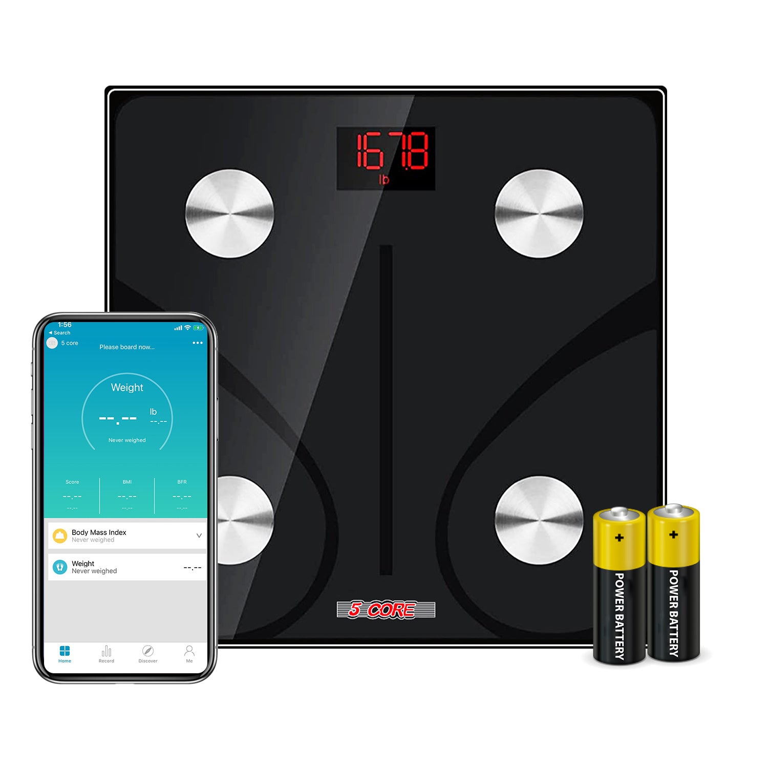 5 Core Bathroom Scale for Body Weight Digital Analyzer with Smart Accurate App sync via Bluetooth - BBS DOT B BLK