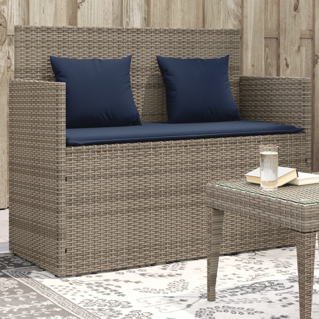 Patio Bench with Cushions Gray Poly Rattan