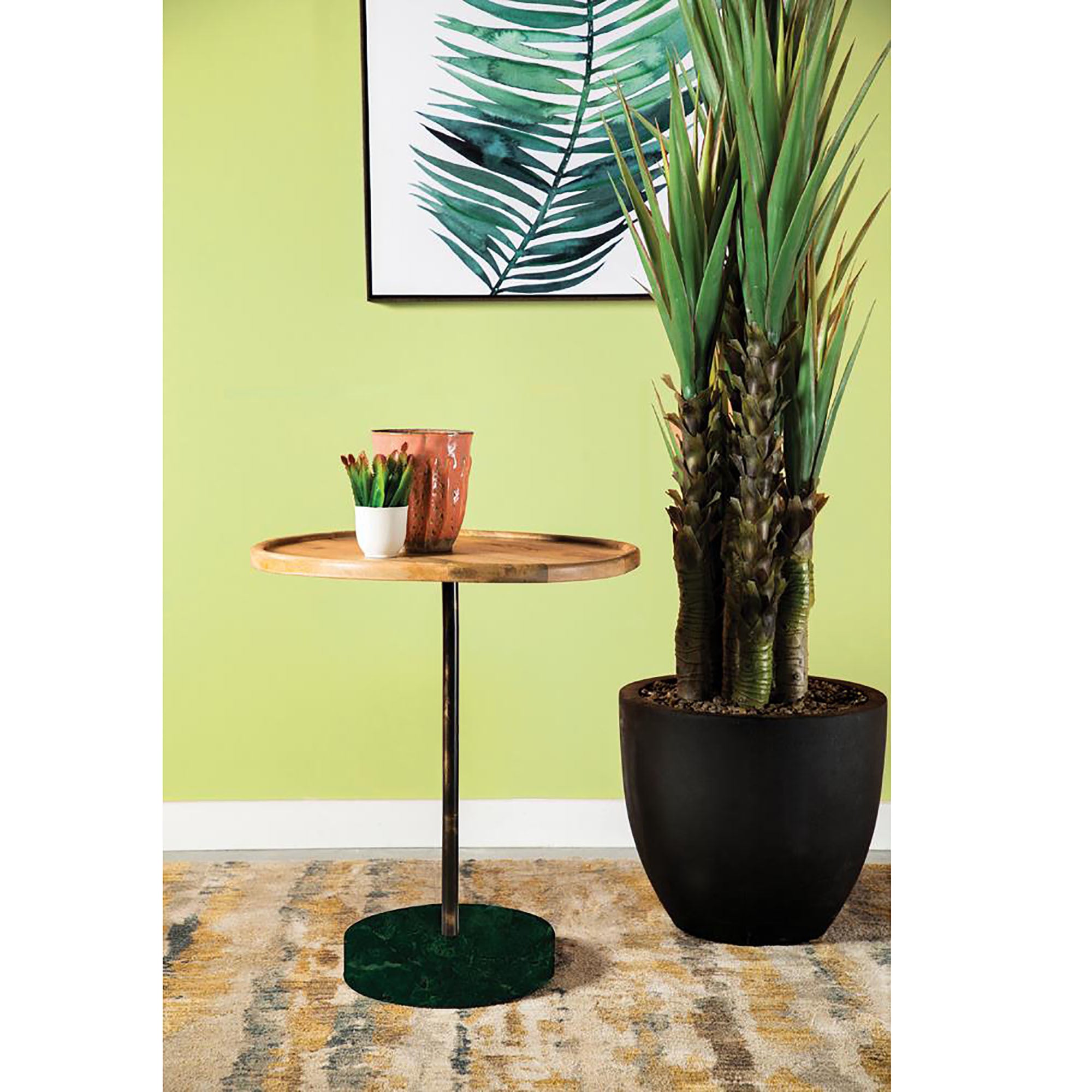 Natural and Green Round Marble Base Accent Table