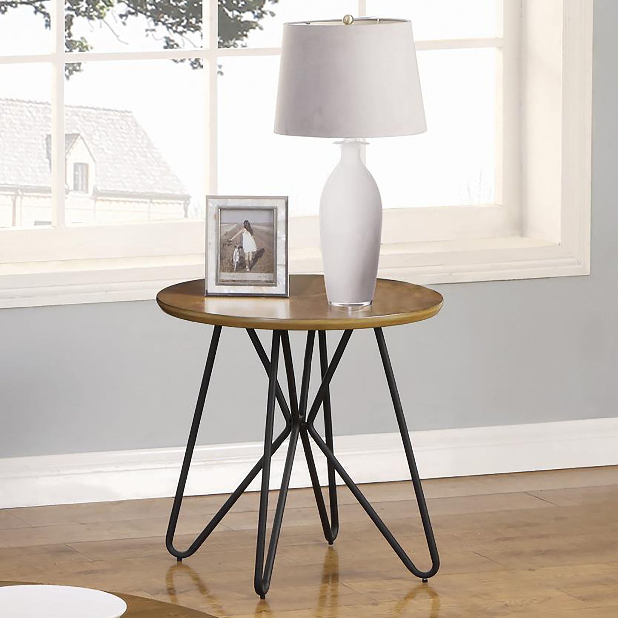 Dark Brown and Black Round End Table