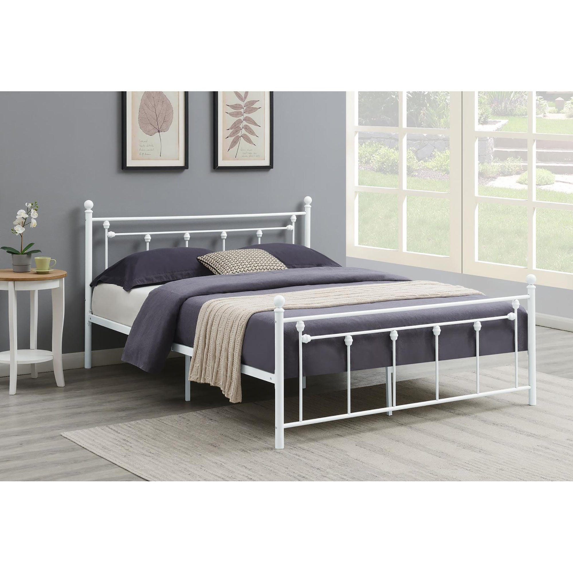 Matte White Slatted Queen Platform Bed