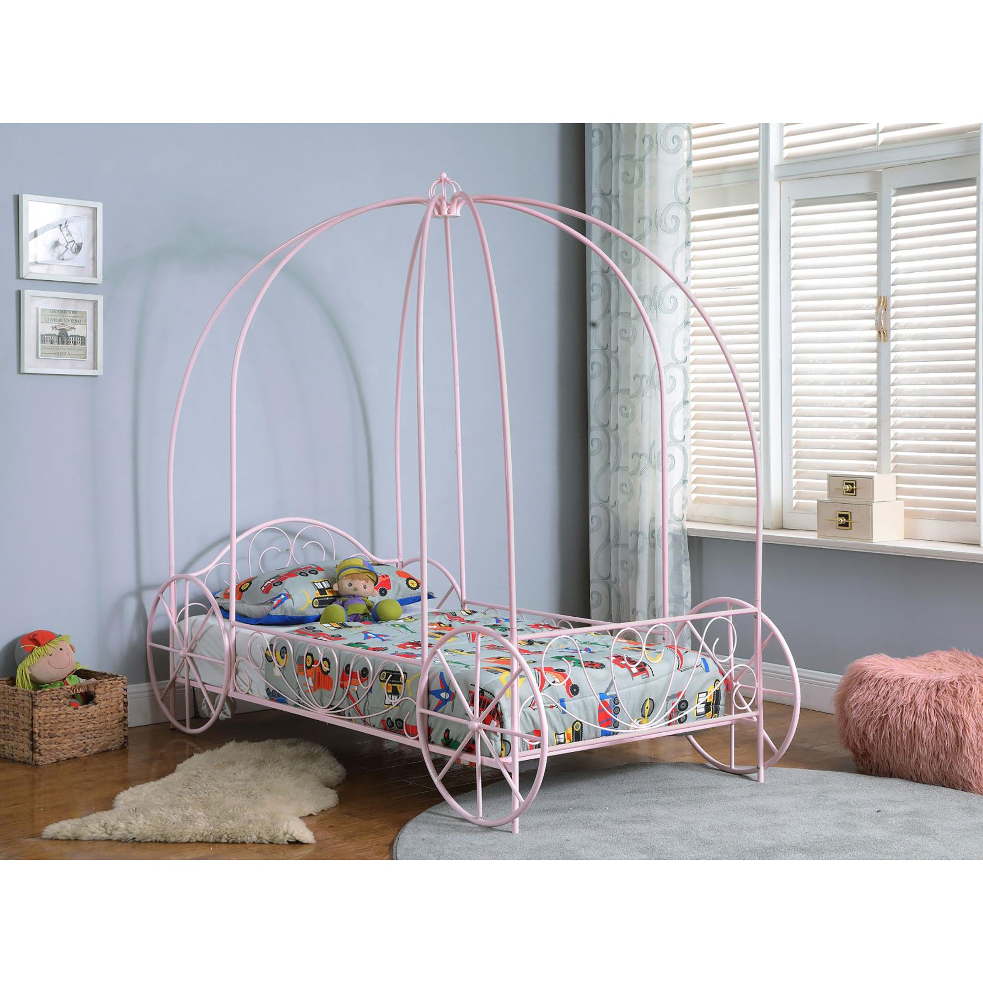 Powder Pink Twin Canopy Bed