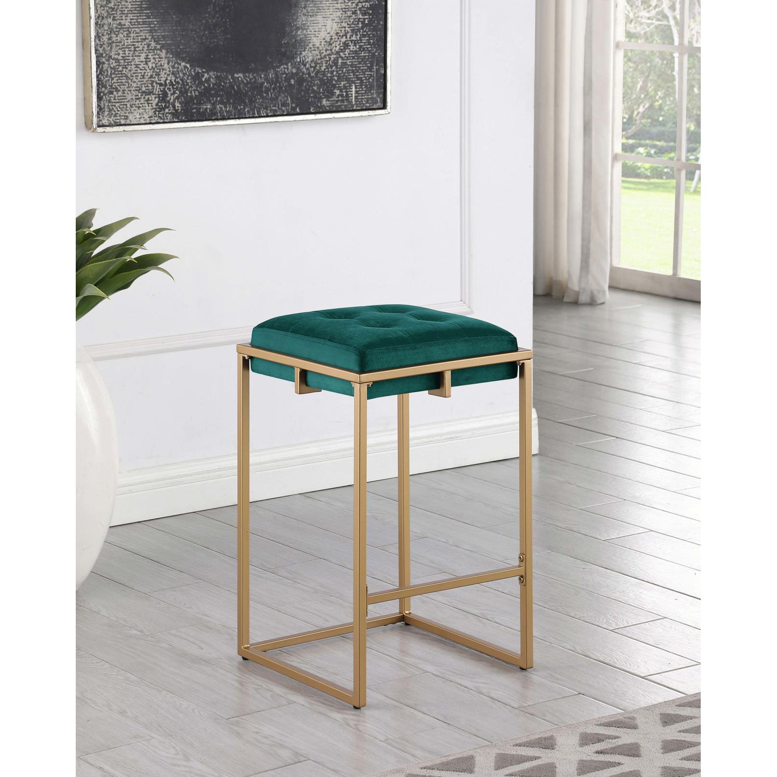 Hunter Green and Gold Counter Height Stools (Set of 2)