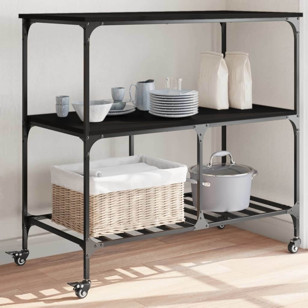 Kitchen Trolley Black 39.4"x19.7"x37.4" Engineered Wood
