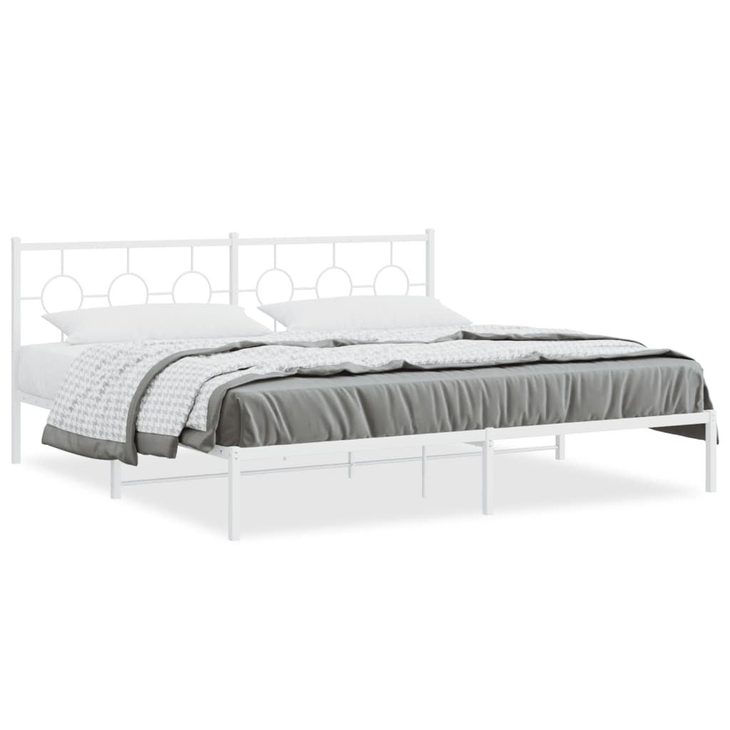 Metal Bed Frame with Headboard White 76"x79.9" King